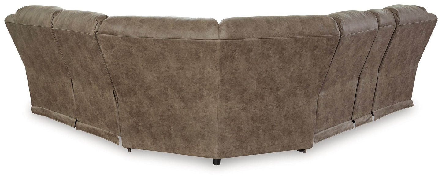 Ravenel - Fossil - 3-Piece Power Reclining Sectional With Laf Power Reclining Loveseat With Console - Faux Leather - Forward Furniture