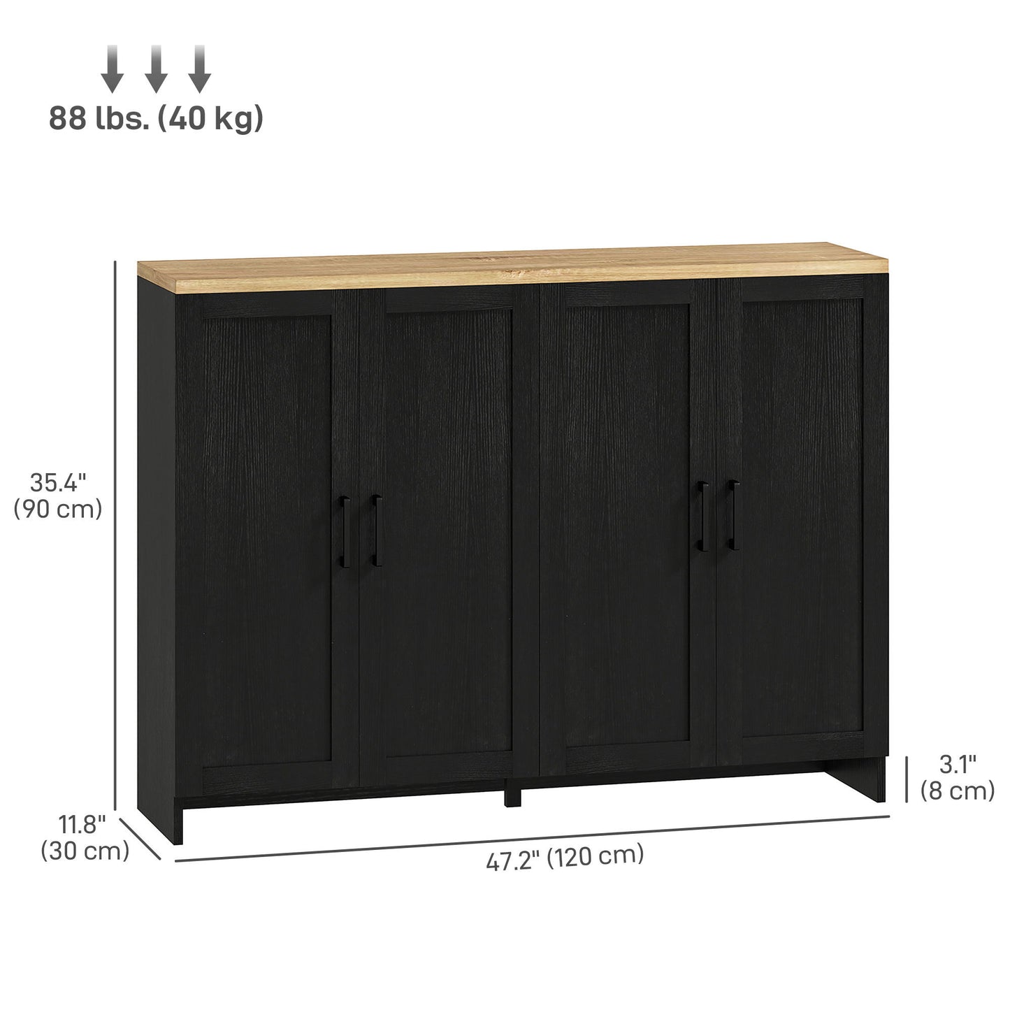 Modern Sideboard Buffet Cabinet, Modern Kitchen Storage Cabinet with 4 Doors Adjustable Shelves, for Dining Room, Black