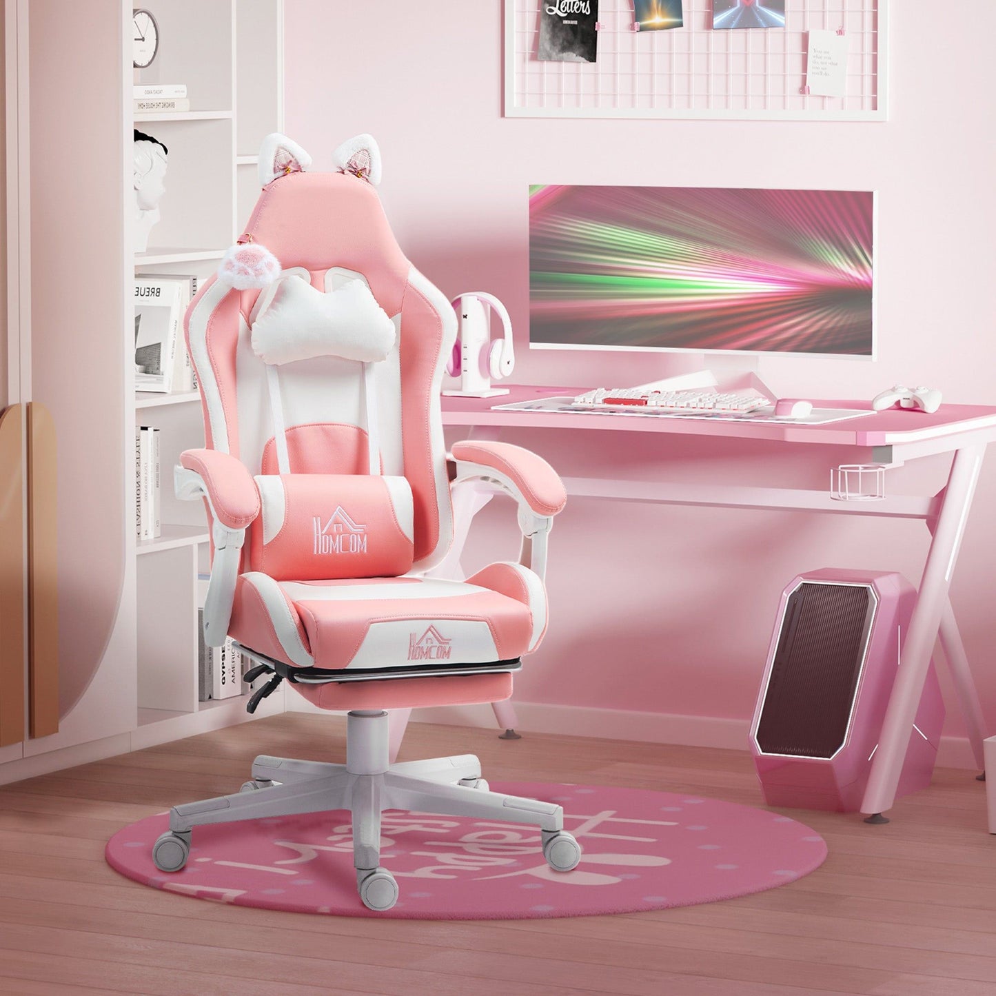 Racing Gaming Chair with Footrest - Pink