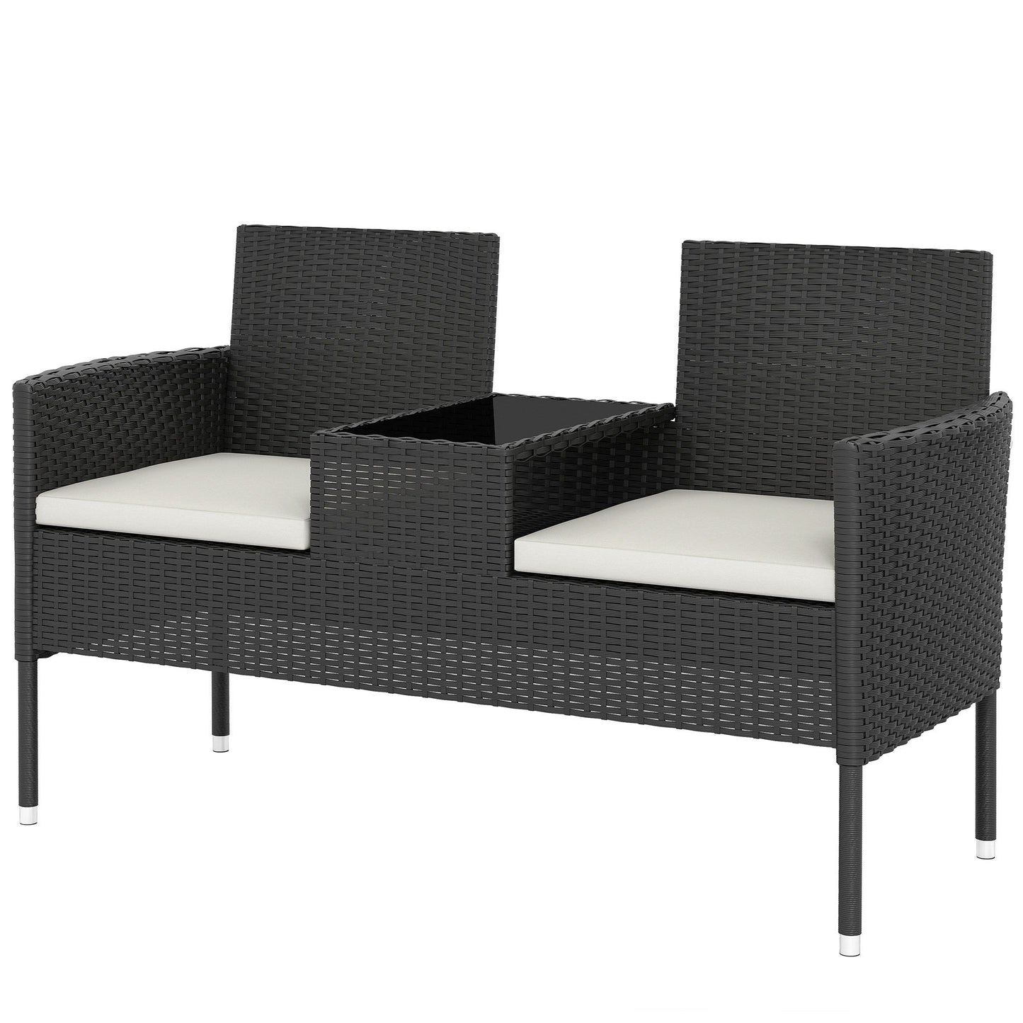 Patio Furniture w/ Mid-Table PE Rattan Loveseat w/ Cushion, Cream White