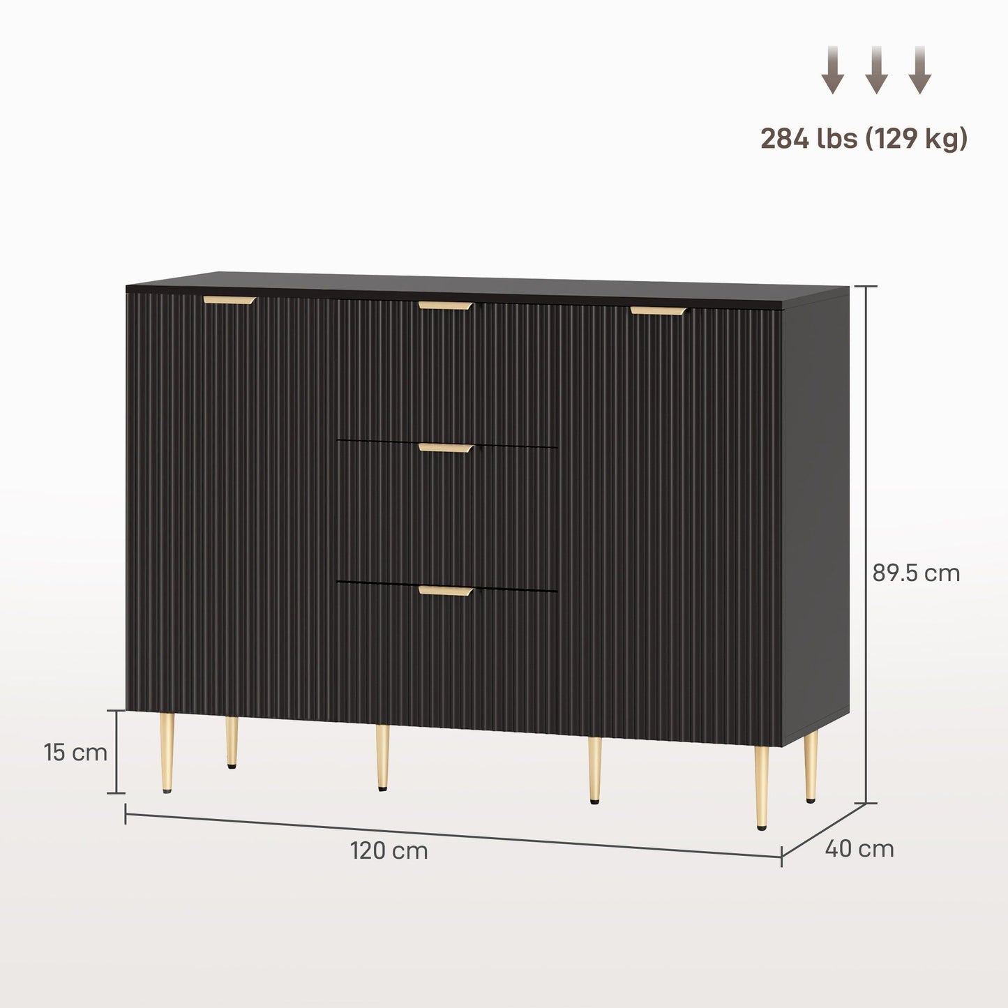 Sideboard Buffet Cabinet with 3 Drawers - Black