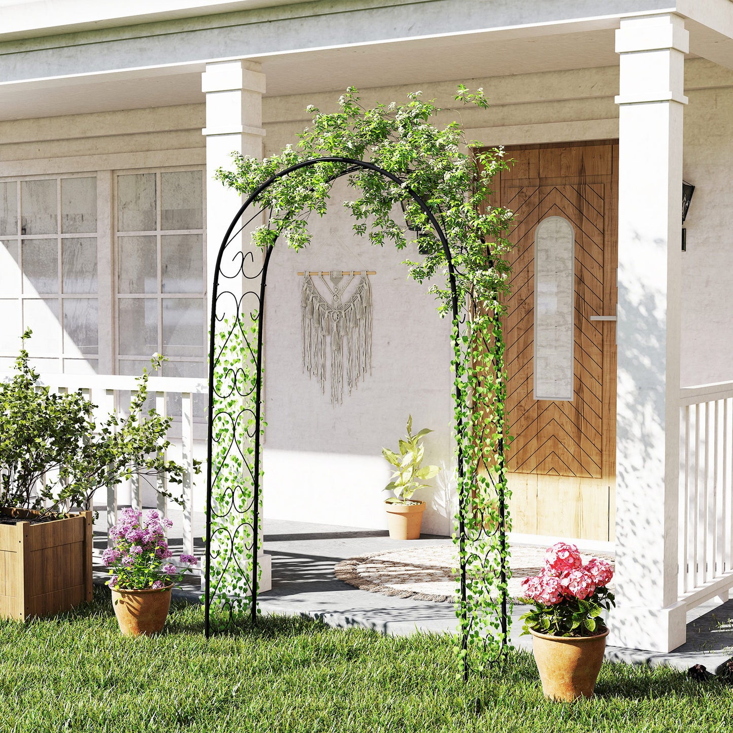Steel Garden Arch, 7.5' Garden Arbor Trellis for Climbing Plants, Roses, Wedding Arch for Outdoor Bridal Party, Ceremony