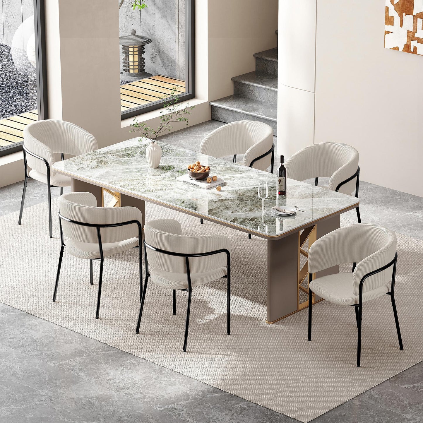 6-Piece Corduroy Side Chair Set with Ergonomic Curved Back, Modern Lounge Chair Set for Living Room, 30.5" L x 21.5" W x 19.5" H, Beige