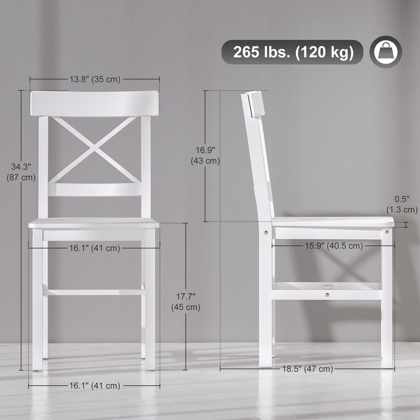 Set of 4 Cross-Back Wooden Dining Chairs - White