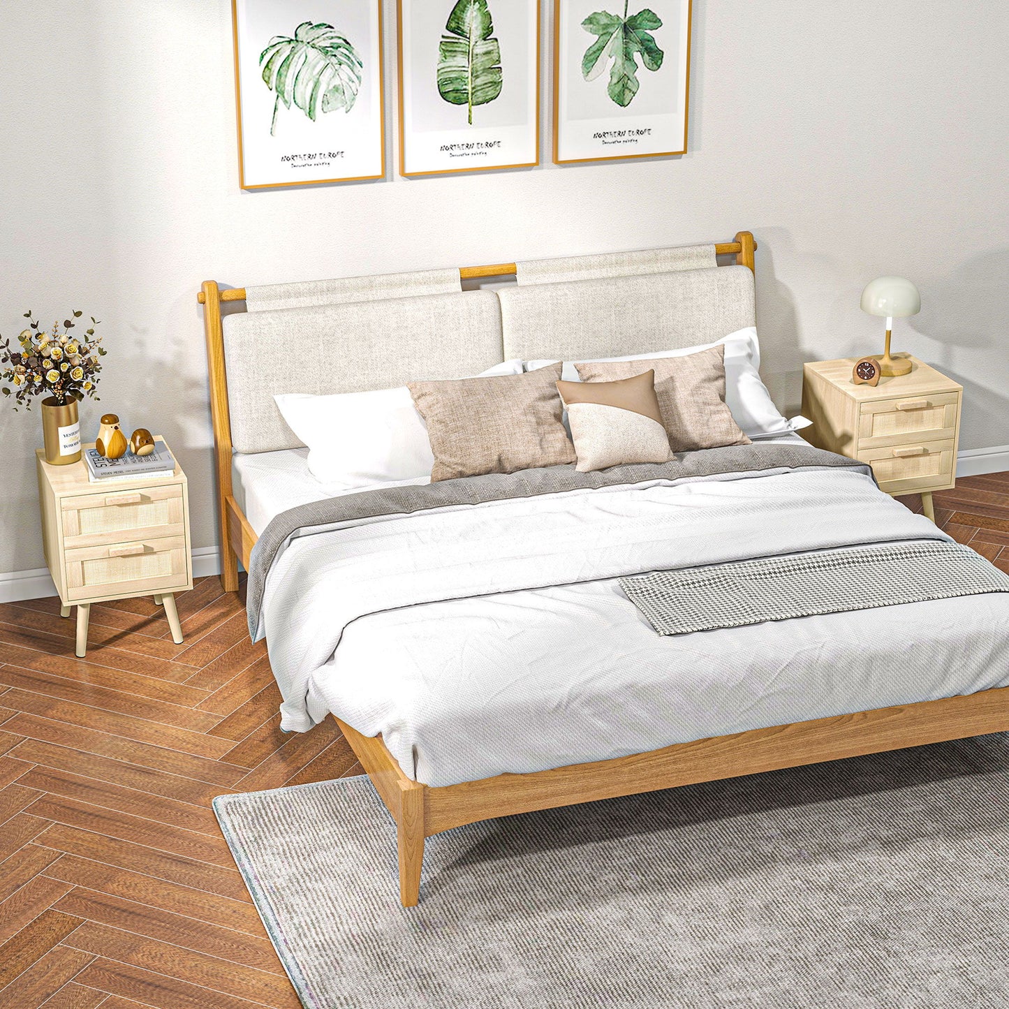 Boho Design Nightstand Set of 2, Side End Table with 2 Drawers for Living Room, Bedroom