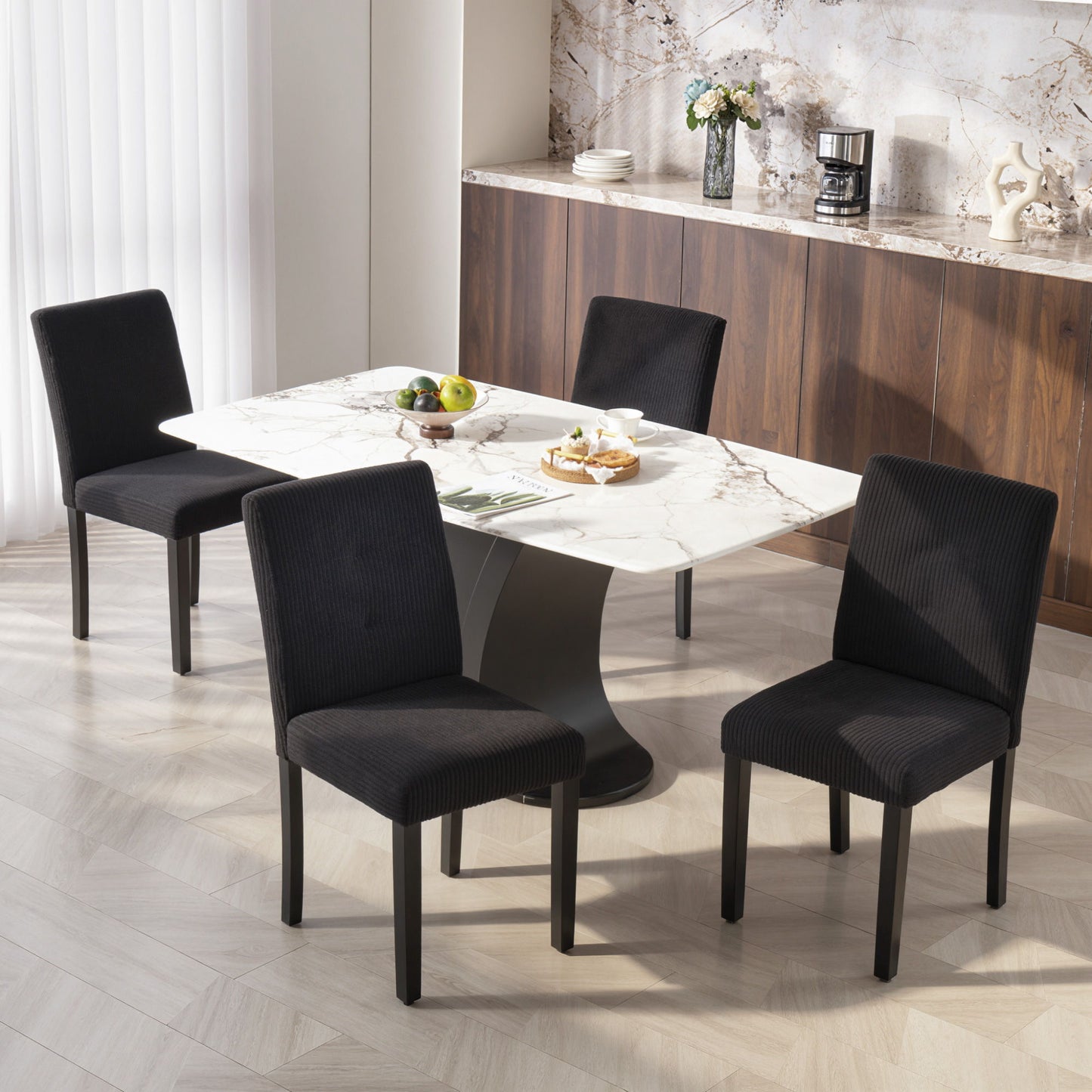 Modern Dining Chairs Set of 4, Kitchen Chairs with Rubberwood Legs and Padded Seat, Black