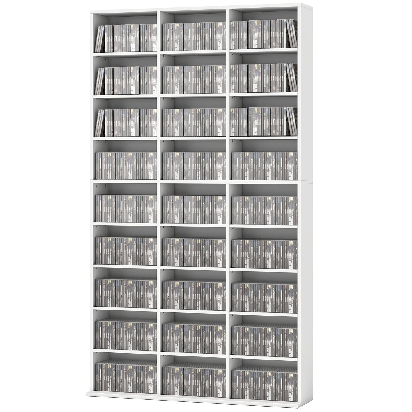 Media Storage Cabinet, 9-Tier DVD Shelf with 21 Adjustable Shelves, Holds 835 CDs, 500 DVDs or 640 Blu-rays, White
