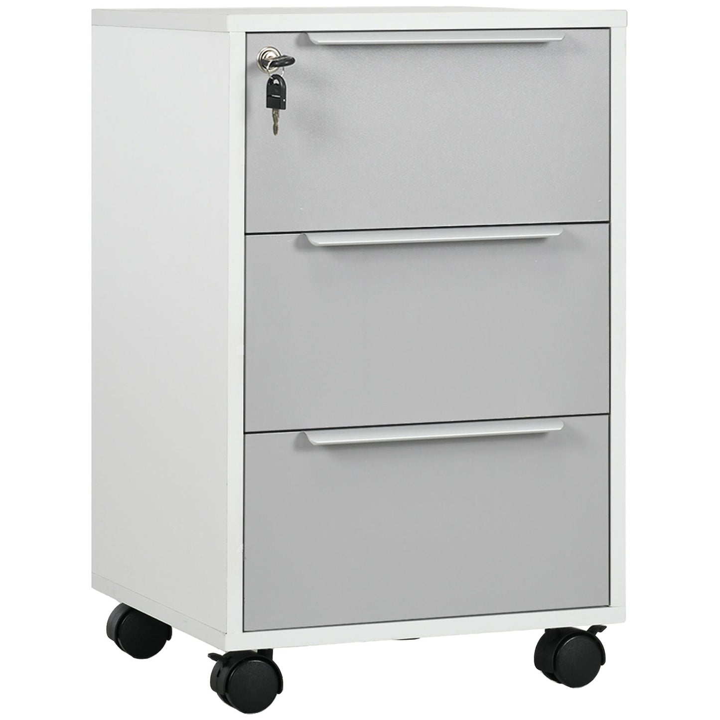 3 Drawer File Cabinet with Wheels, Vertical Filing Cabinet with Lock, Grey