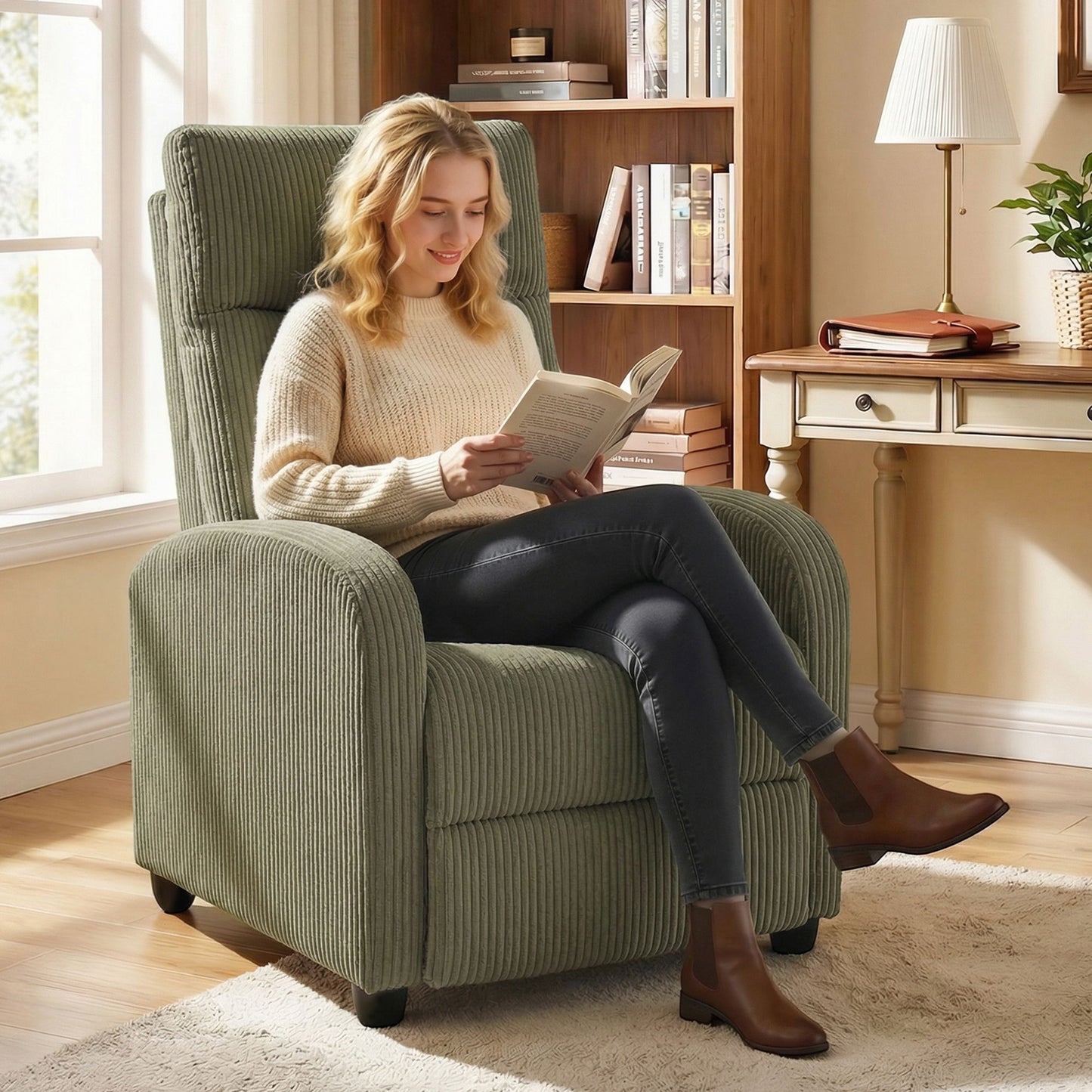 Fabric Recliner Chair Manual Home Theater Seating Single Reclining Sofa Chair with Padded Seat for Living Room