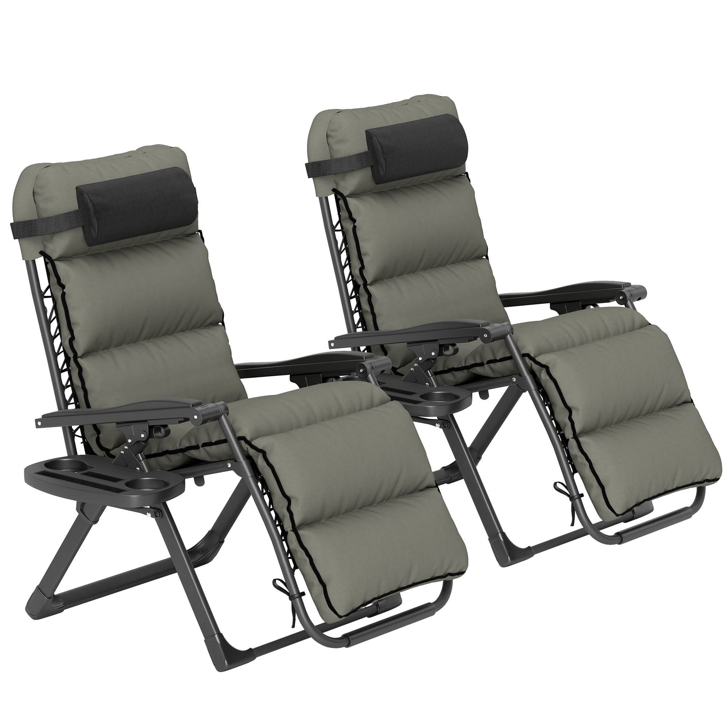 2pcs Reclining Zero Gravity Chair with Adjustable Backrest, Folding Garden Sun Lounger with Removable Cushion, Grey