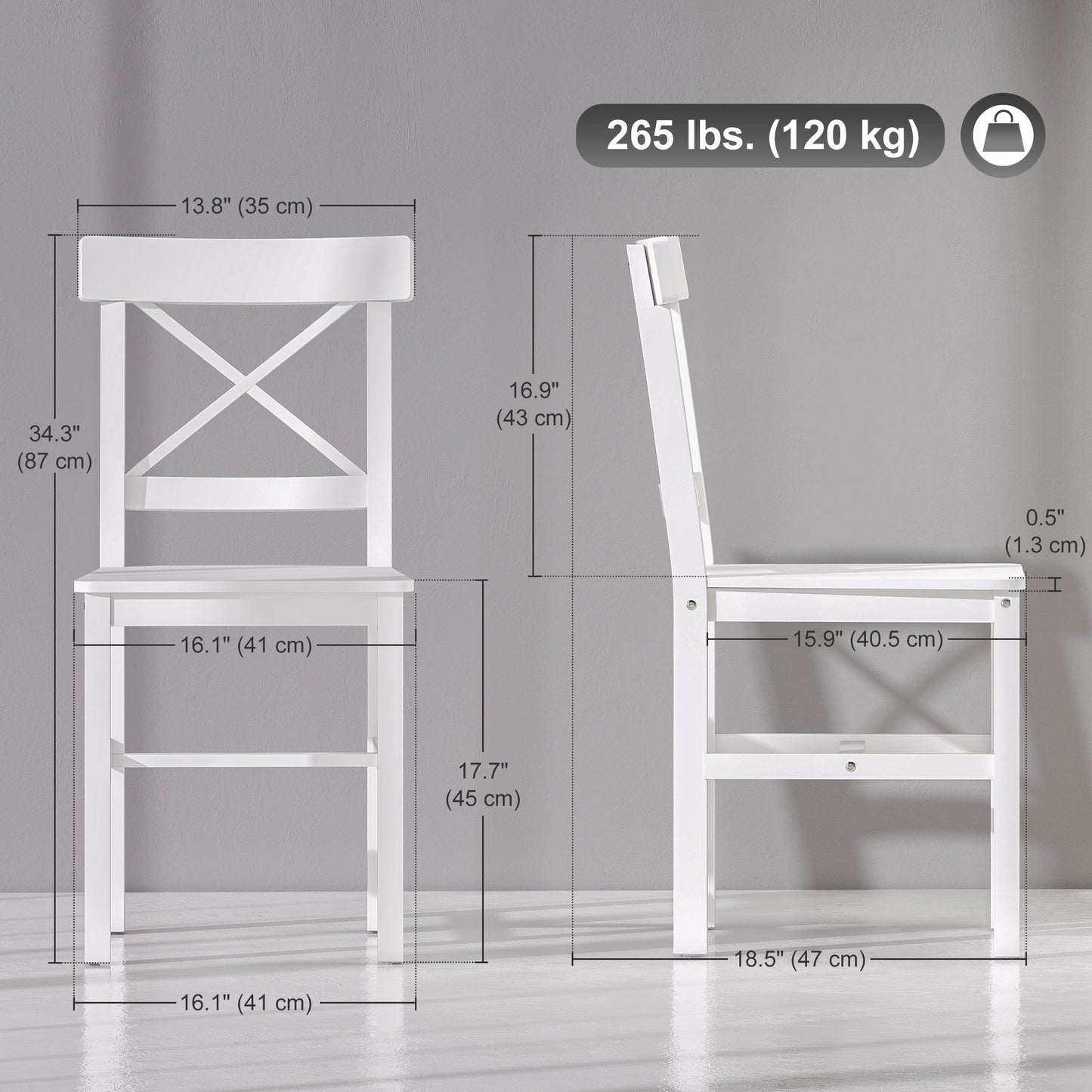 Wooden Dining Chairs Set of 4, Kitchen Chairs with Cross Back, Solid Structure for Living Room and Dining Room, White