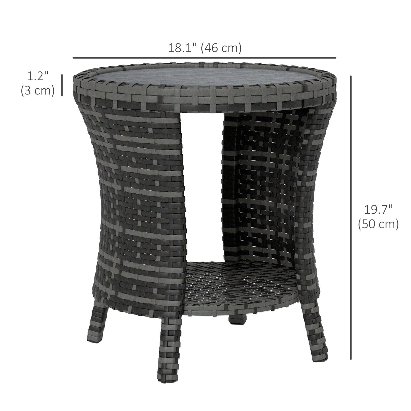 18" Wicker Outdoor Coffee Table, PE Rattan Patio Side Table with 2-Tier Storage, Composite Wood Top, Grey