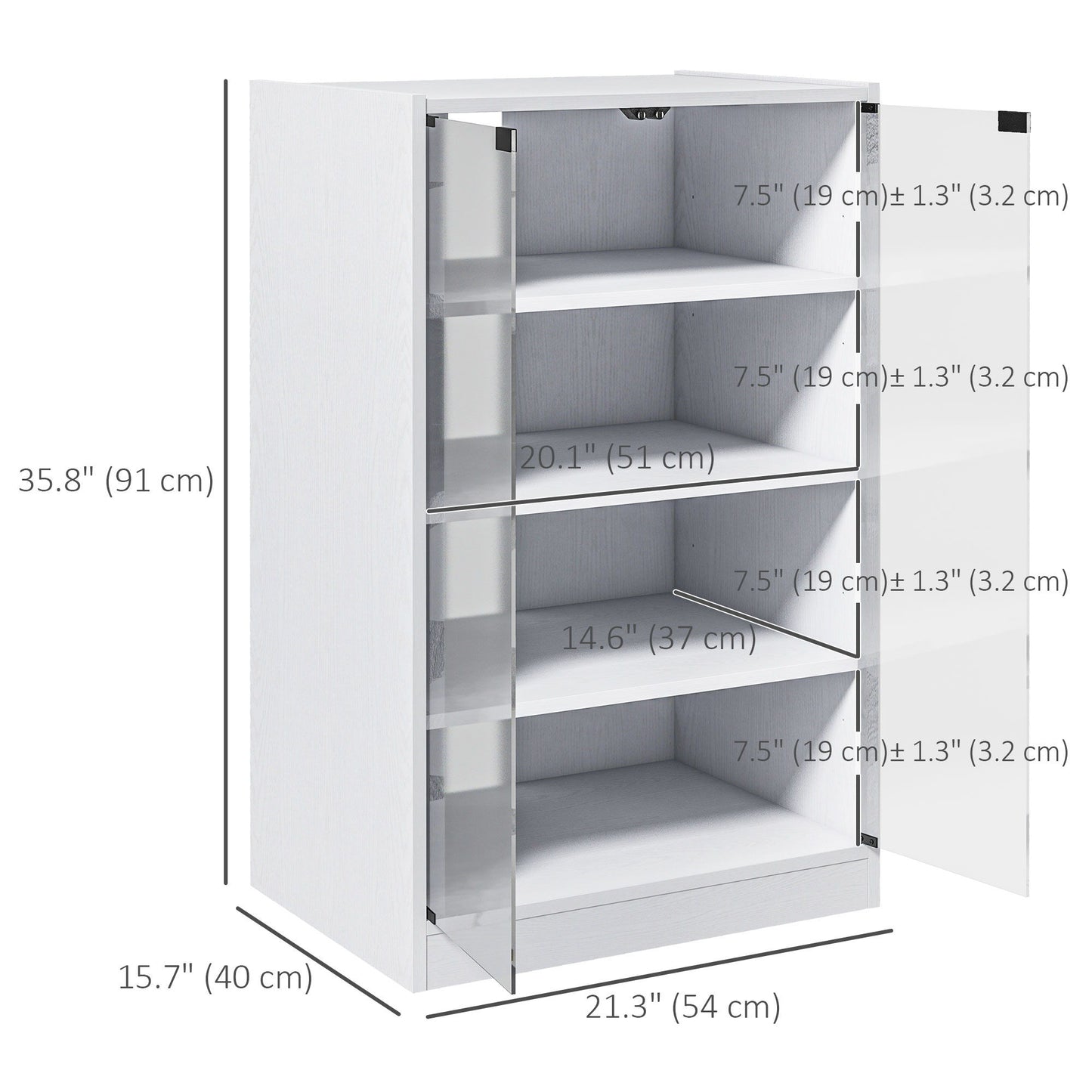5-Tier Media Cabinet, Media Stand with Adjustable Shelves, Tempered Glass Doors, and Cable Management, Distressed White