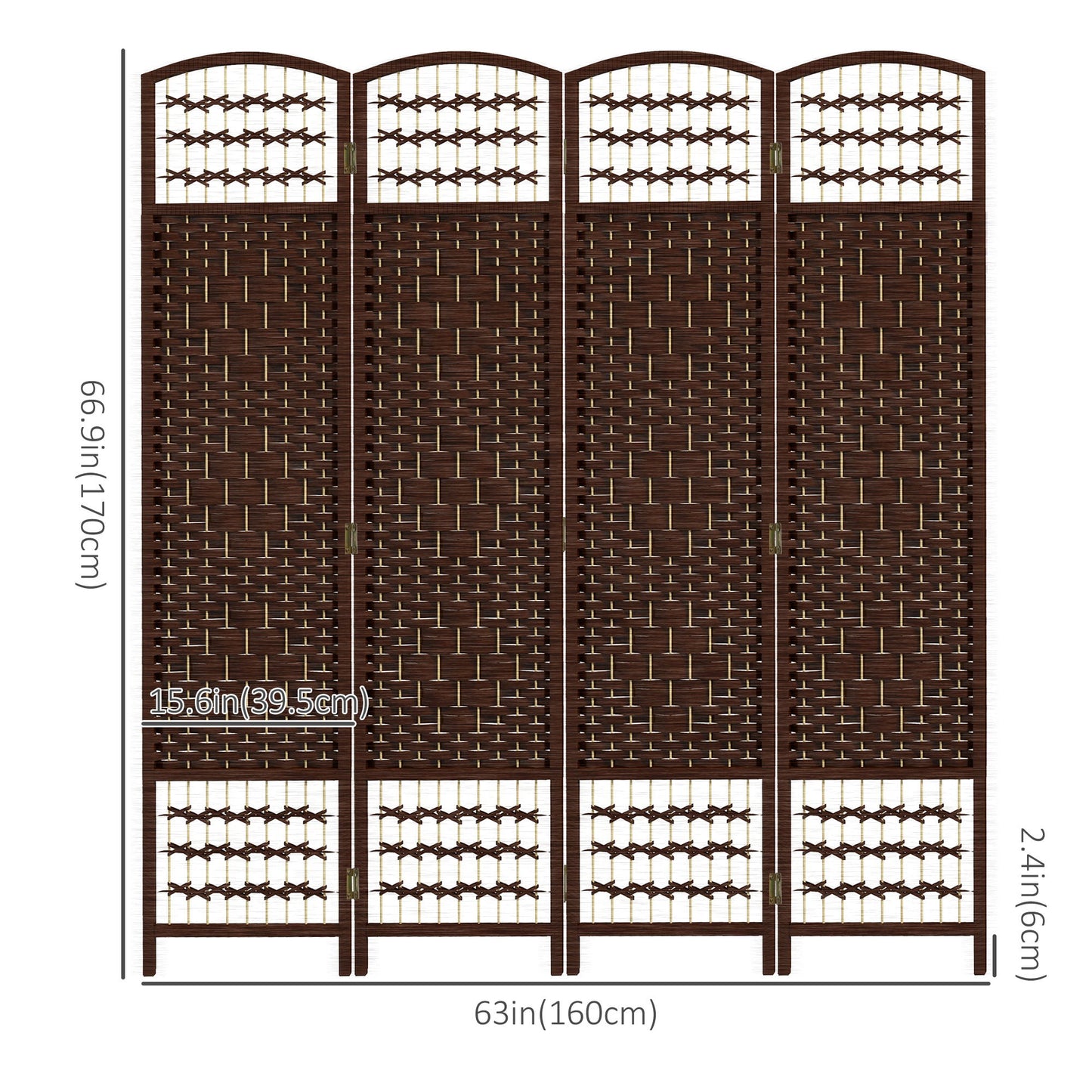 4 Panel Folding Room Divider, Portable Privacy Screen, Wave Fiber Room Partition for Home Office, Brown