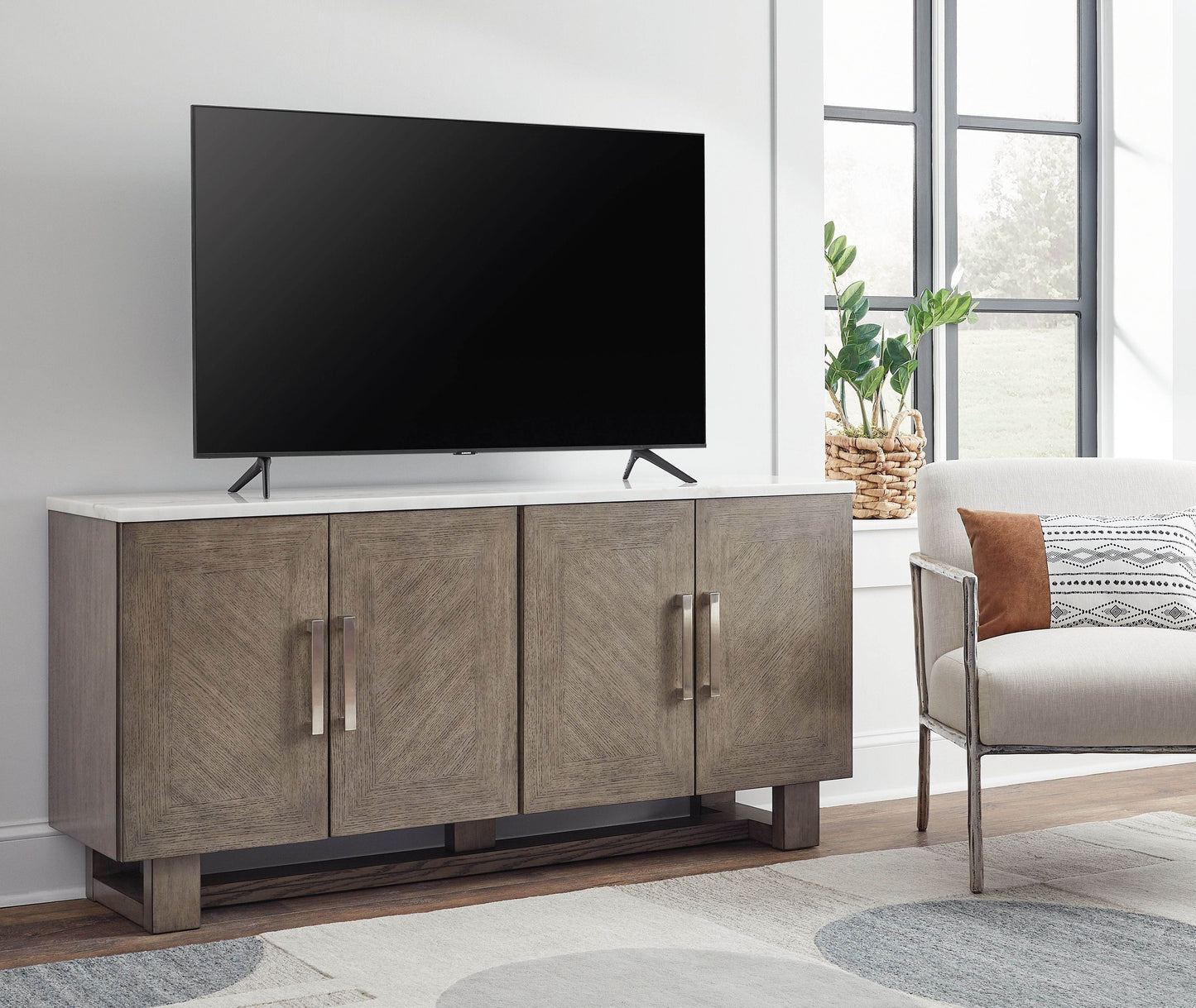 Loyaska - Grayish Brown / White - Extra Large TV Stand - Forward Furniture