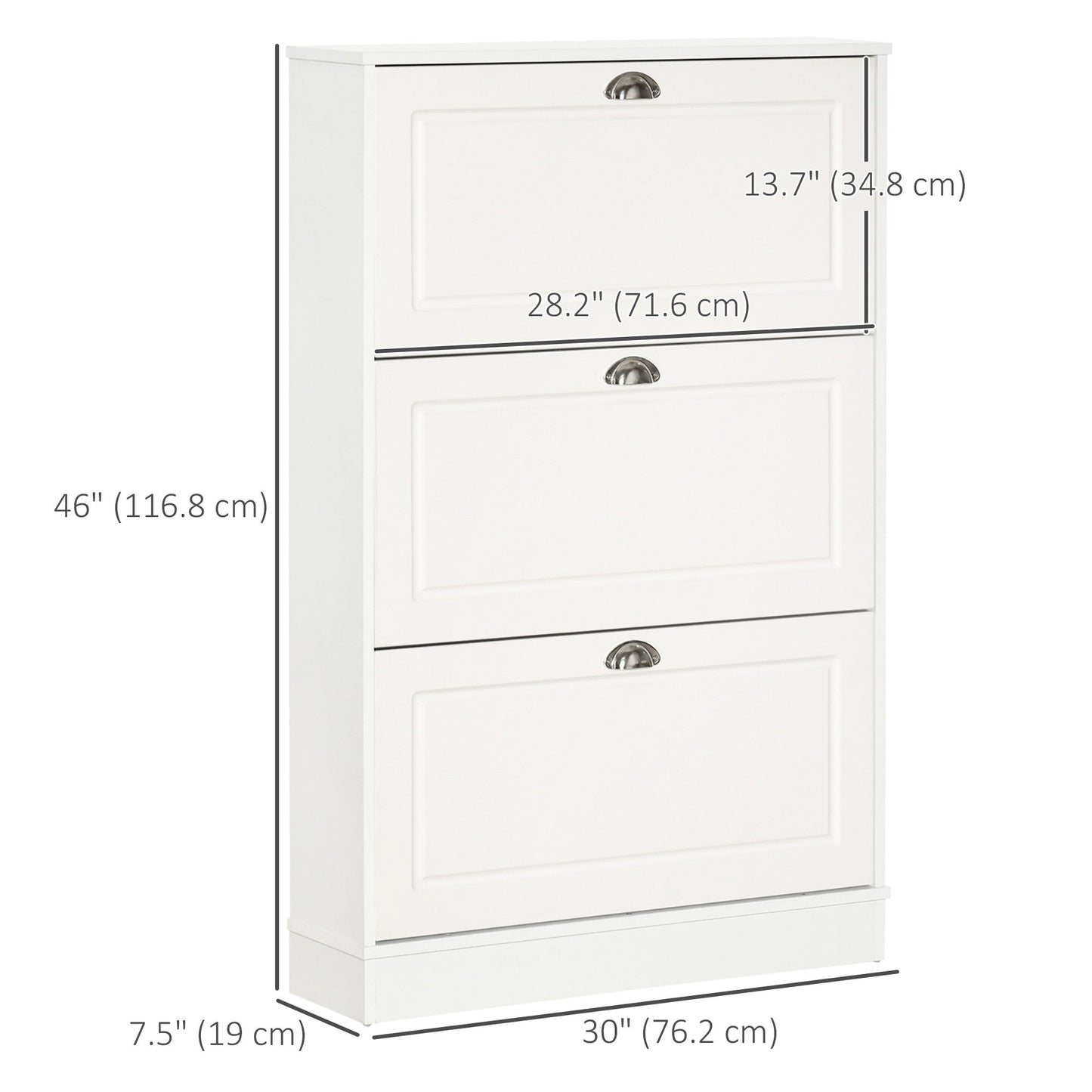 Shoe Cabinet with 3 Flip Drawers, Narrow Shoe Storage Cabinet, Holds 12 Pairs for Entryway, Hallway, White