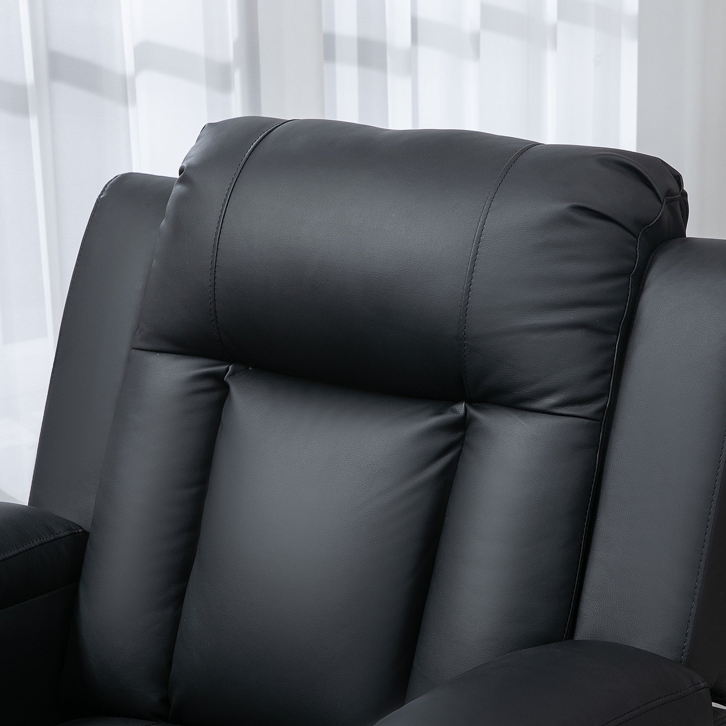 Swivel Massage Recliner Chair Rocker, Overstuffed Manual Reclining Sofa, PU Leather Rocking Chair with Side Pockets, Cup Holders, for Living Room, Nursery, Black