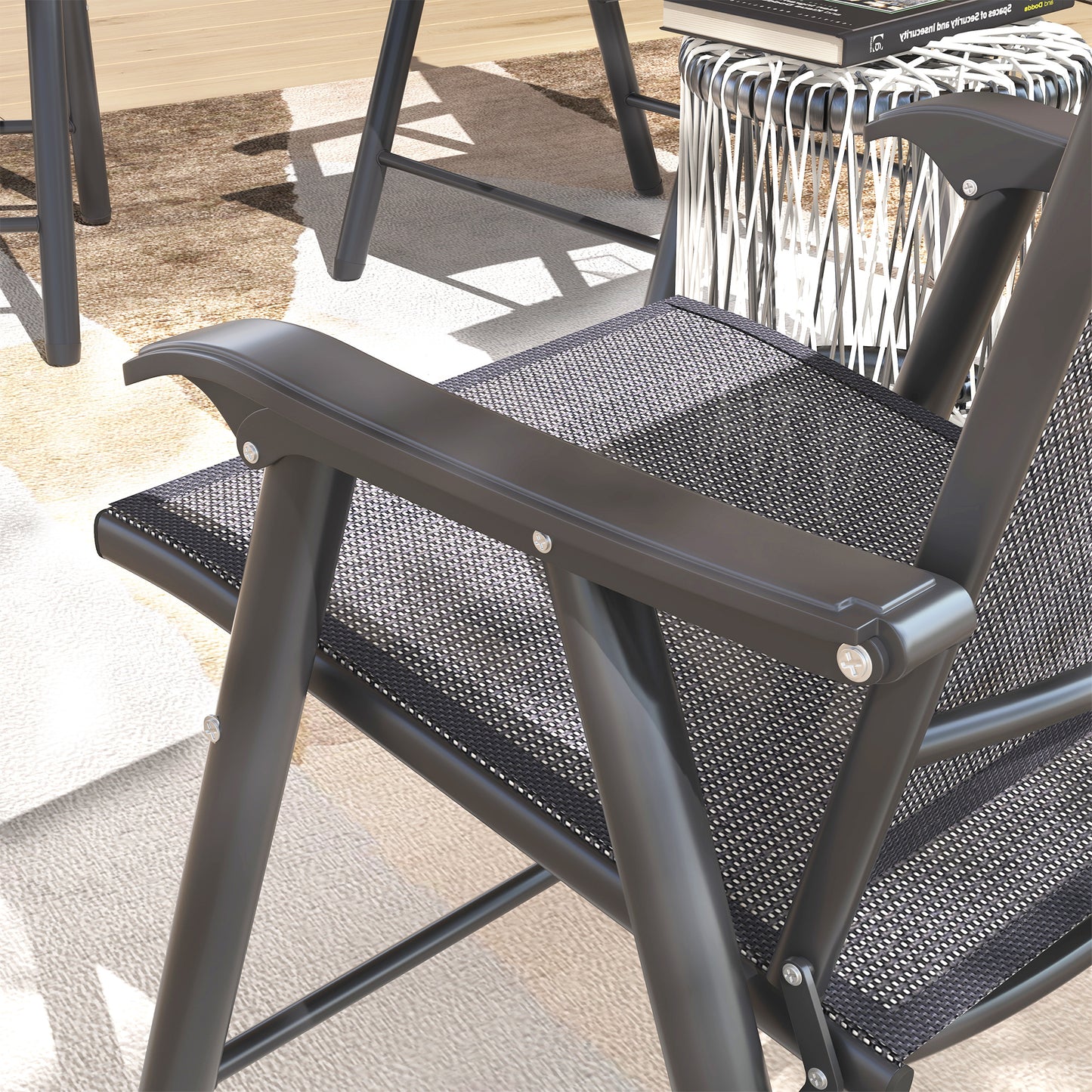 4-Piece Folding Chair Set for Relaxing on Patio Balcony Garden, Comfortable Outdoor Furniture with Armrests, Dark Grey