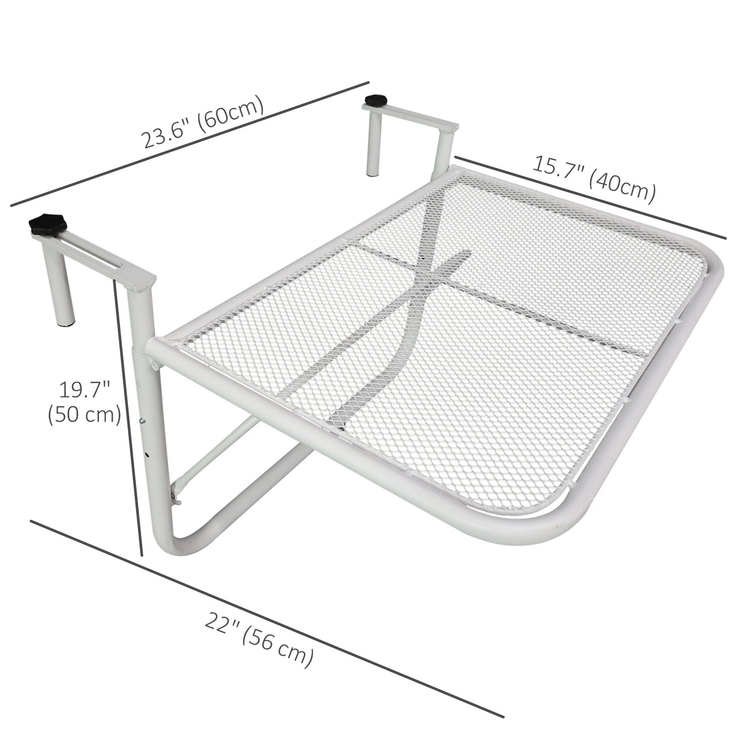 Adjustable Balcony Hanging Railing Table, Metal Mounting Mini Wall Desk Storage Rack, Outdoor Flower Stand Serving Table Rectangle, White
