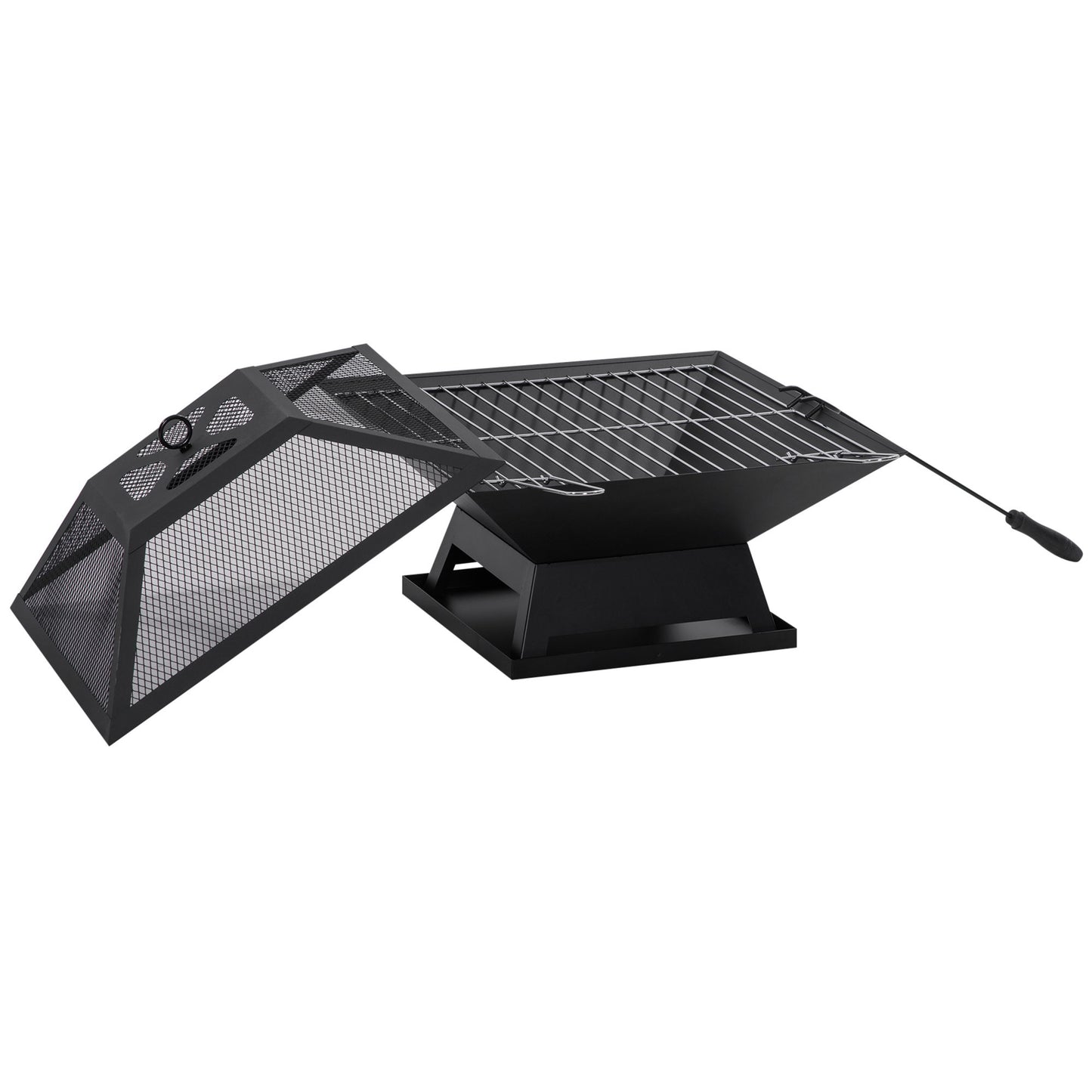17.7" Wood Burning Portable Fire Pit, Outdoor Firepit with Cooking BBQ Grill, Spark Screen, Poker for Backyard, Black