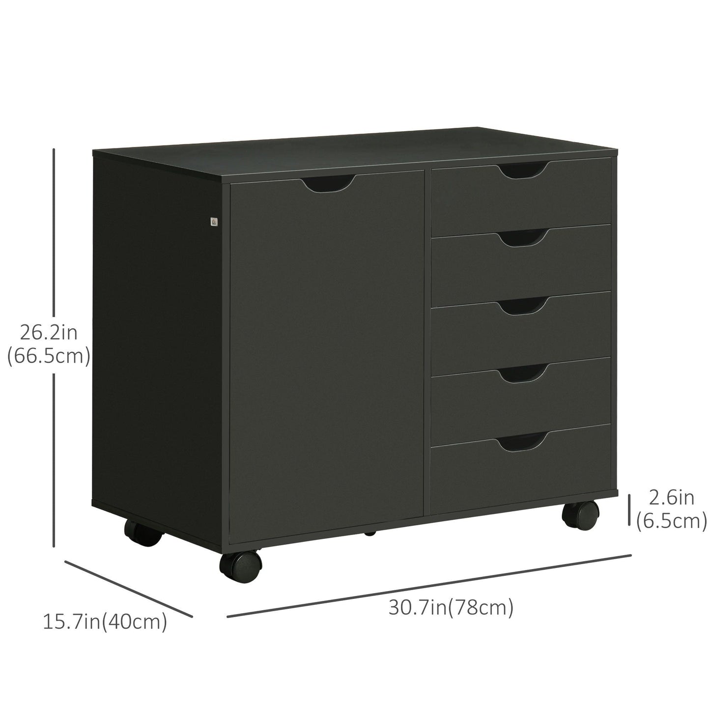 5-Drawer Lateral Filing Cabinet on Wheels - Black