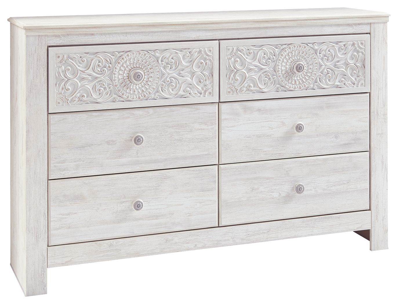 Paxberry - Whitewash - Six Drawer Dresser - Medallion Drawer Pulls - Forward Furniture