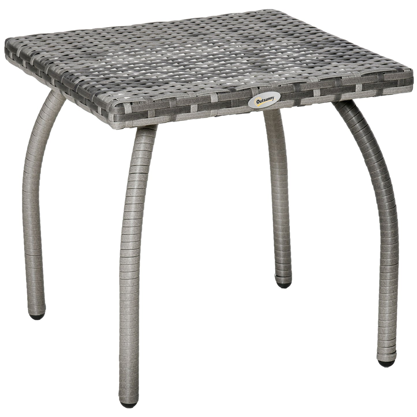 18" Rattan Coffee Table Outdoor Side Table Patio Wicker Furniture, Small Square with All-Weather PE for Garden, Balcony, Backyard, Poolside, Grey