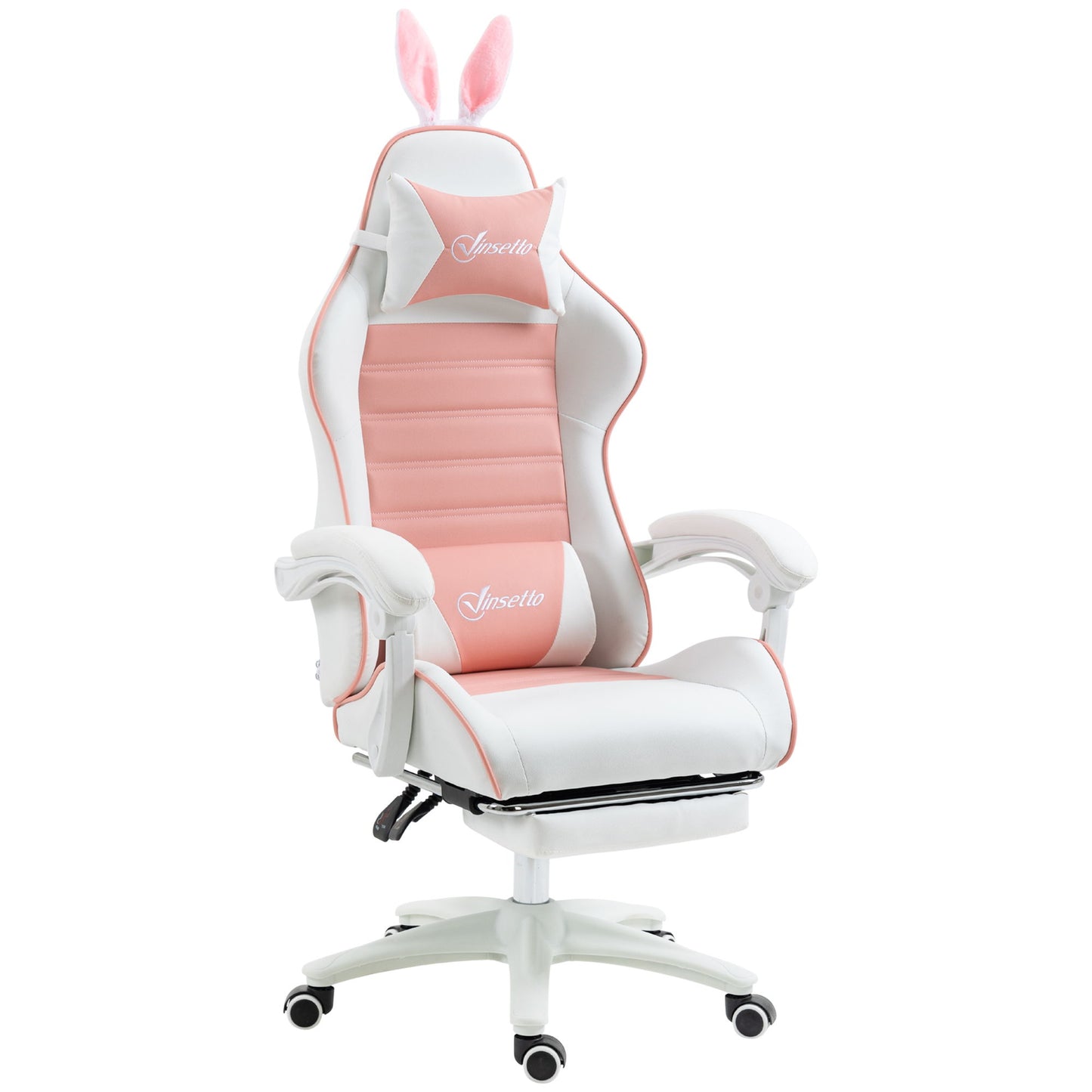 Cute Racing Gamer Chair, PU Leather Gaming Chair with Footrest, Headrest and Lumbar Support, Pink