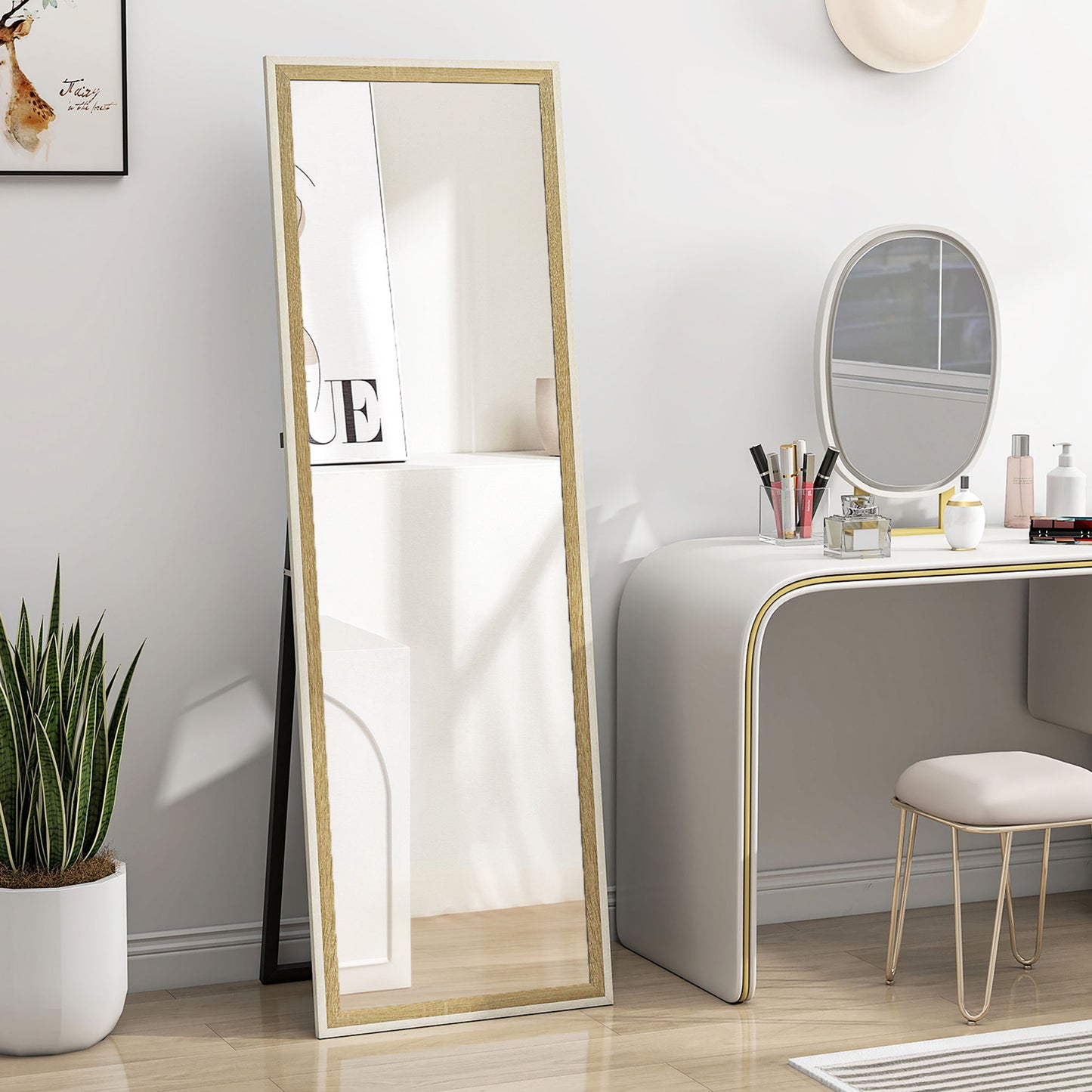 Floor Standing Mirror, Full Length Mirror, Free Standing, Leaning or Wall Mirror with Frame for Bedroom, Dark Wood Grain