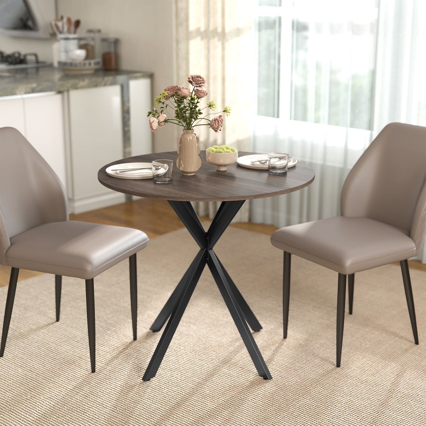 31.5" Industrial Round Dining Table - Distressed Dark Brown