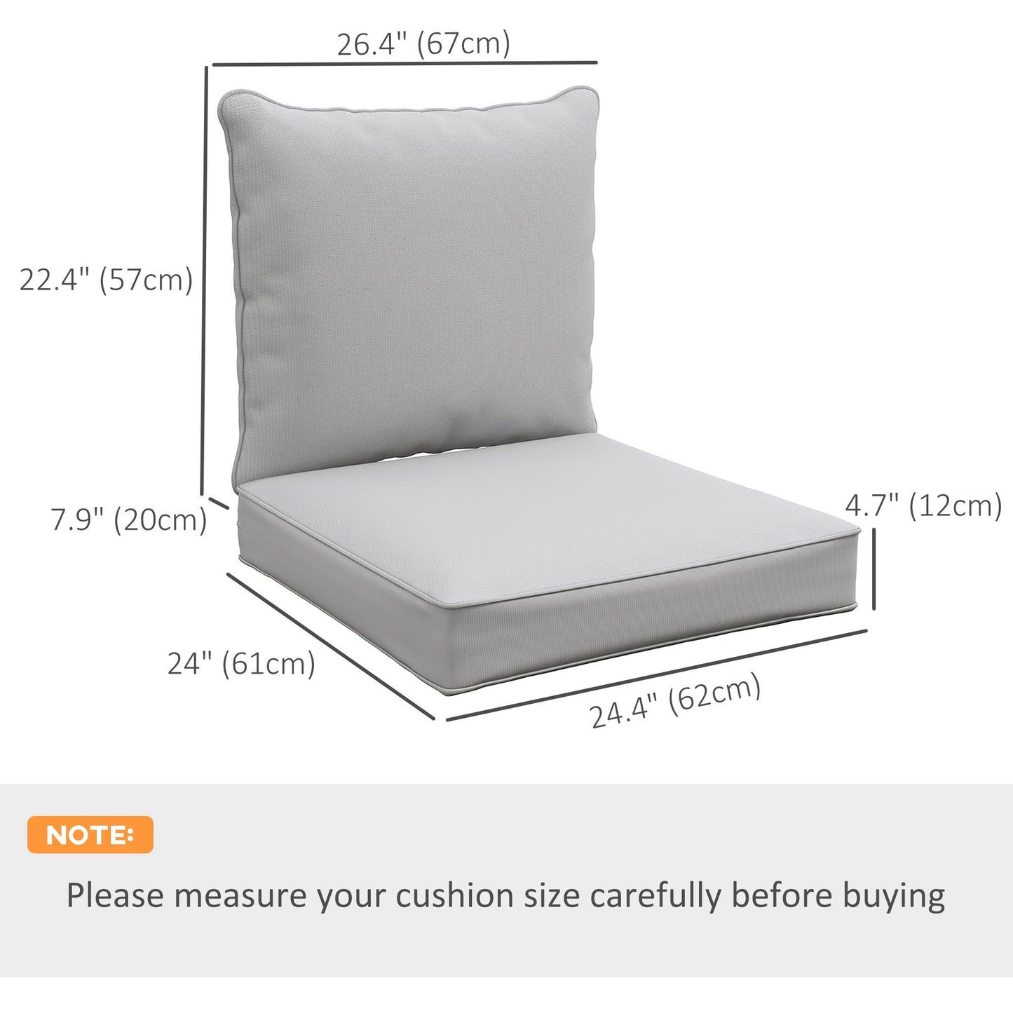 Patio Chair Cushions, Thick Deep Seat Outdoor Seat Cushion with Back Cushion, Light Grey