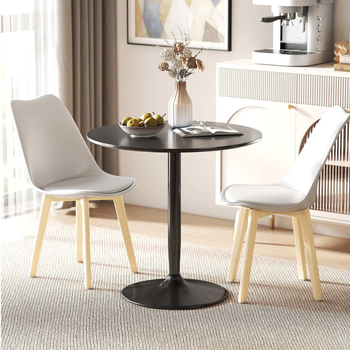 Round Dining Table for 2 with Steel Base - Black