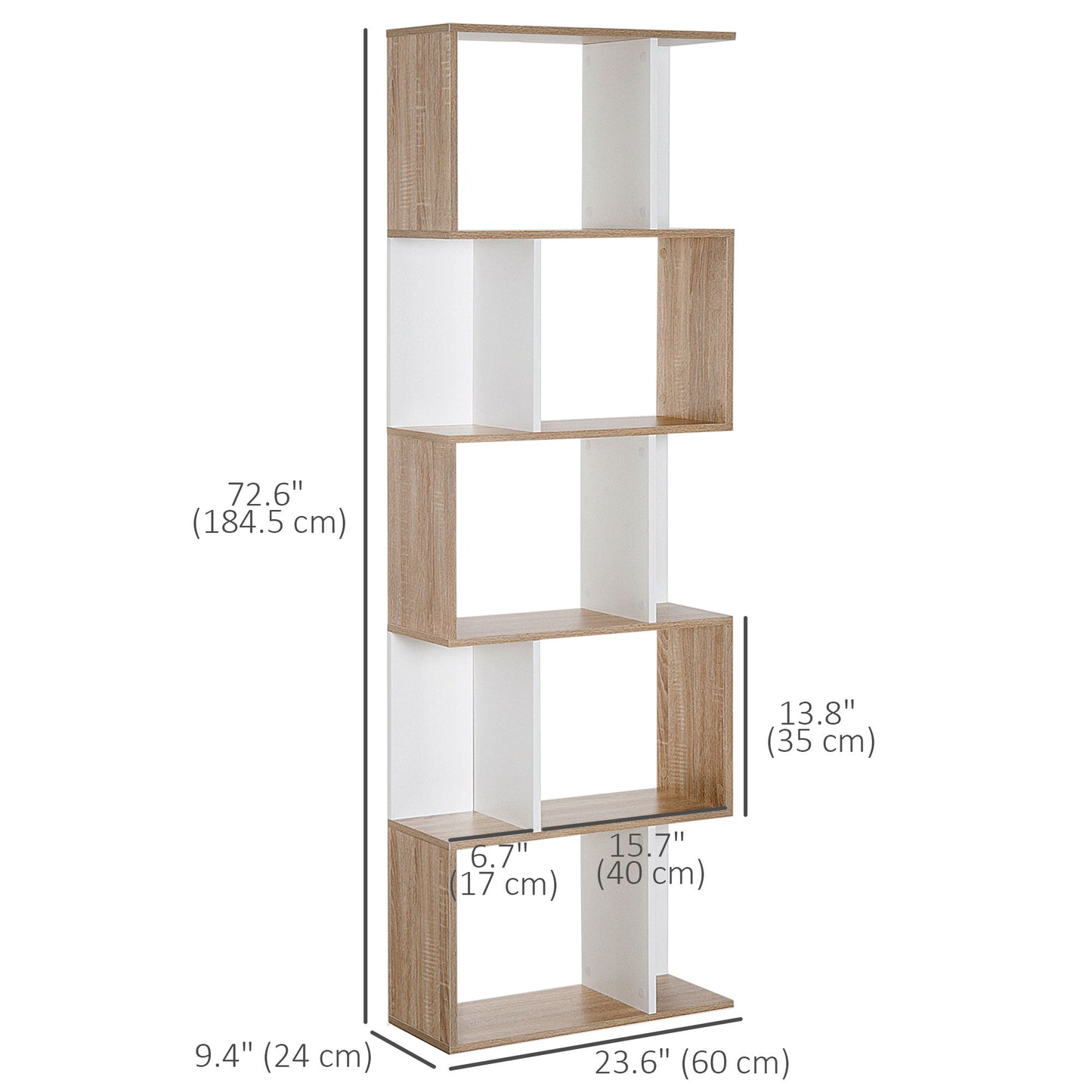 5-Tier Geometric Bookcase Display Shelf Storage Shelf Modern Room Divider Living Room Home Office Furniture, White