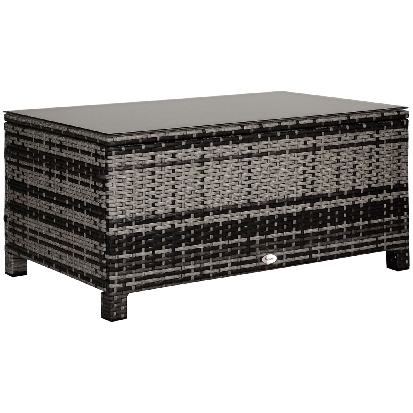 Outdoor PE Rattan Wicker Table, Patio Garden Side Table w/Glass Top for Patio, Balcony, Mixed Grey