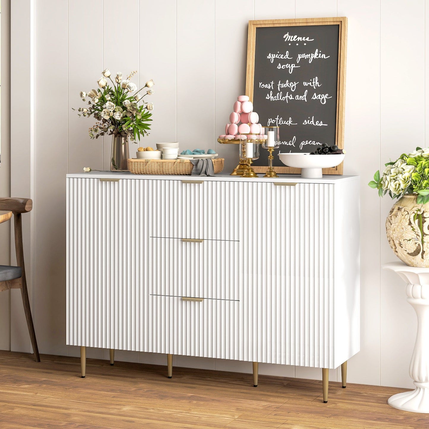 Sideboard Buffet Cabinet with 3 Drawers - White
