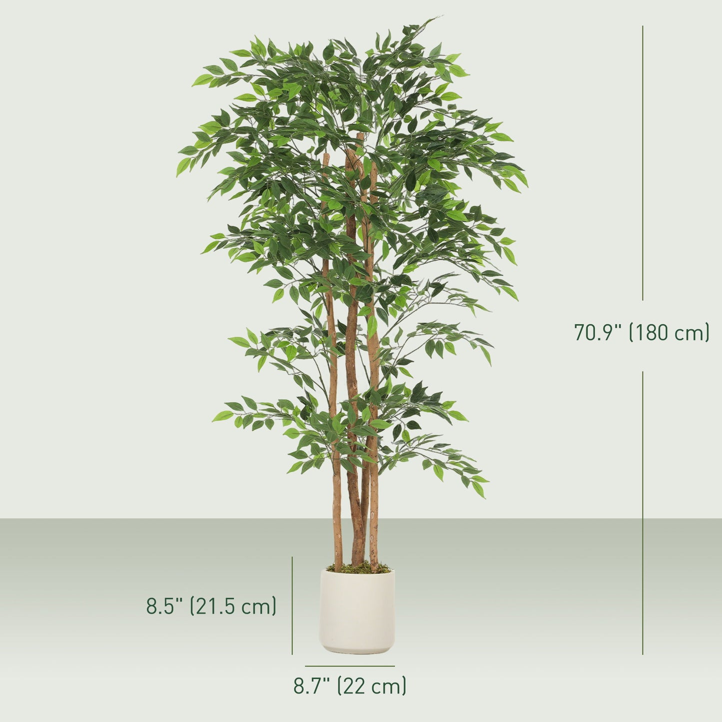 6FT Artificial Banyan Tree Set of 2, Fake Potted Tree with Solid Wood Trunk and Pot for Indoor