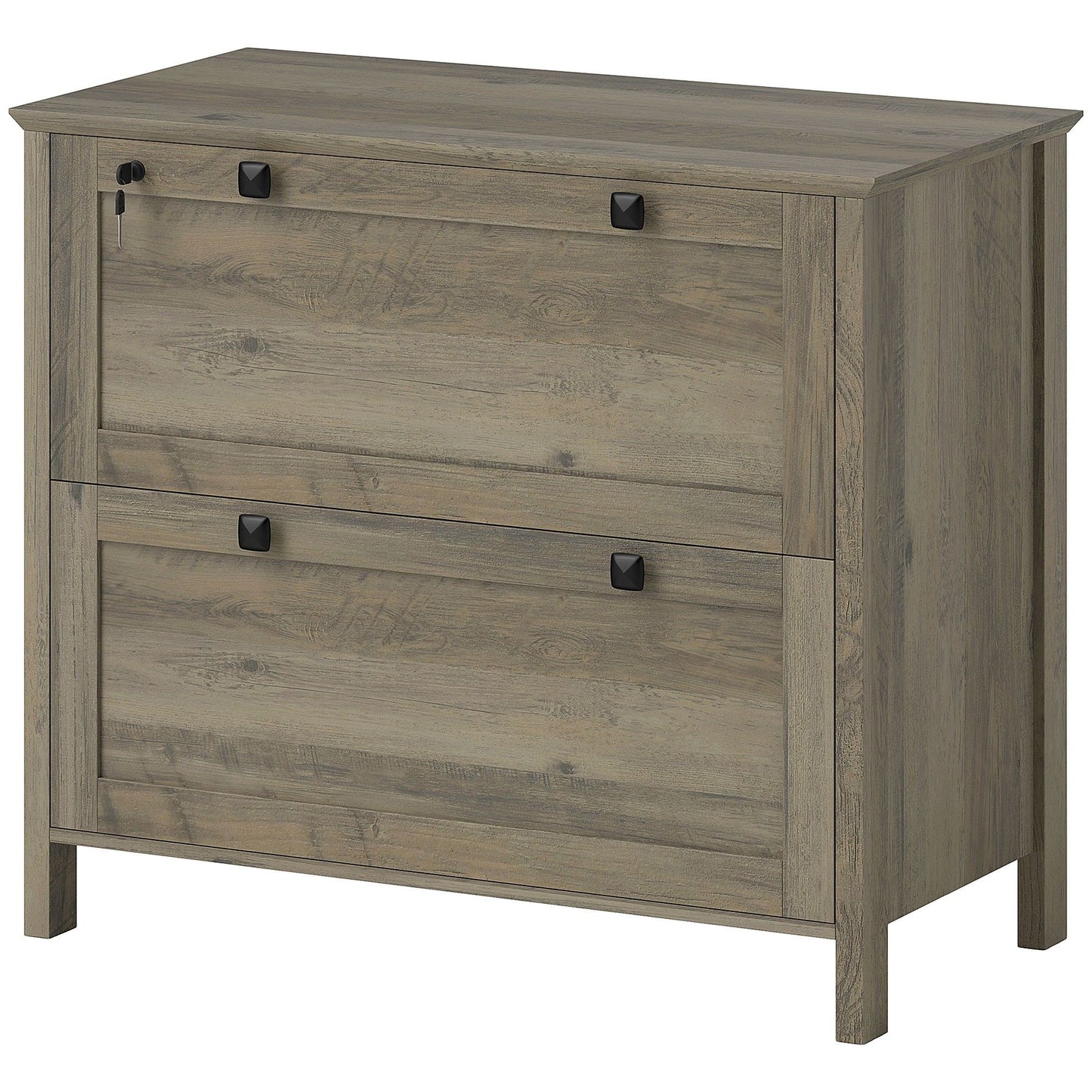 2 Drawer File Cabinet, Lockable Filing Cabinet with Adjustable Hanging Bar for Letter, A4 Size, Weathered Grey Oak