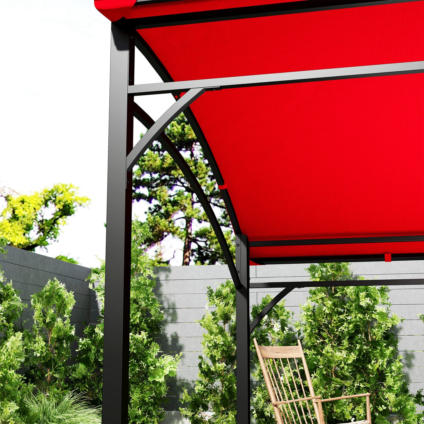 7' x 5' Garden Grill Canopy, BBQ Grill Gazebo Tent with Steel Frame and Hooks, Outdoor Sun Shade, Wine Red