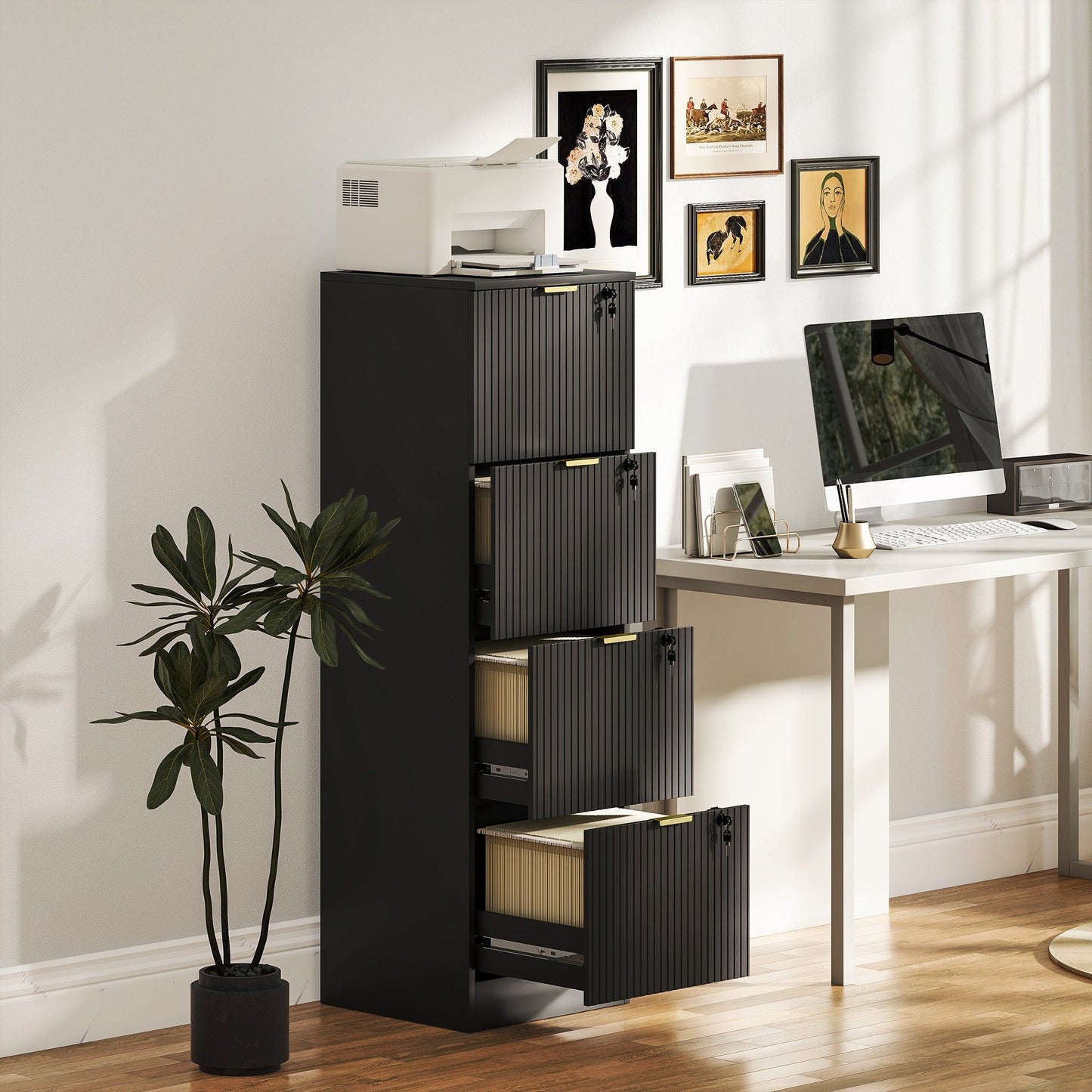 4-Drawer Lockable Filing Cabinet - Black