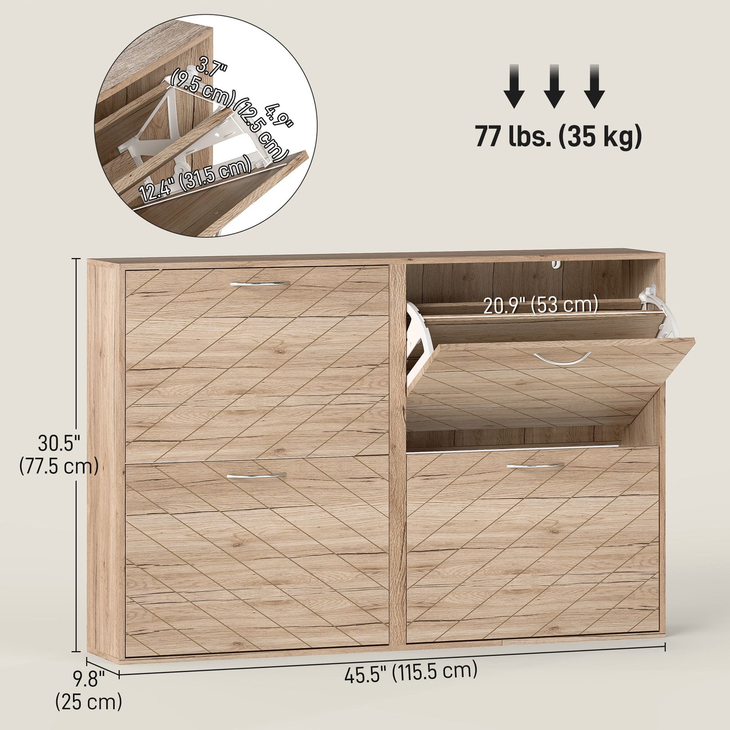 Shoe Storage Cabinet with 4 Flip Drawers, Narrow and Slim, 12-20 Pair of Shoes Organizer for Hallway, Entryway, Oak