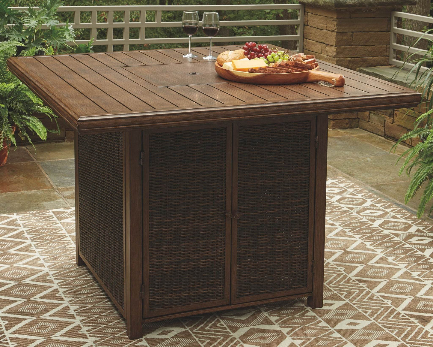 Paradise Trail - Medium Brown - Square Bar Table w/Fire Pit - Forward Furniture