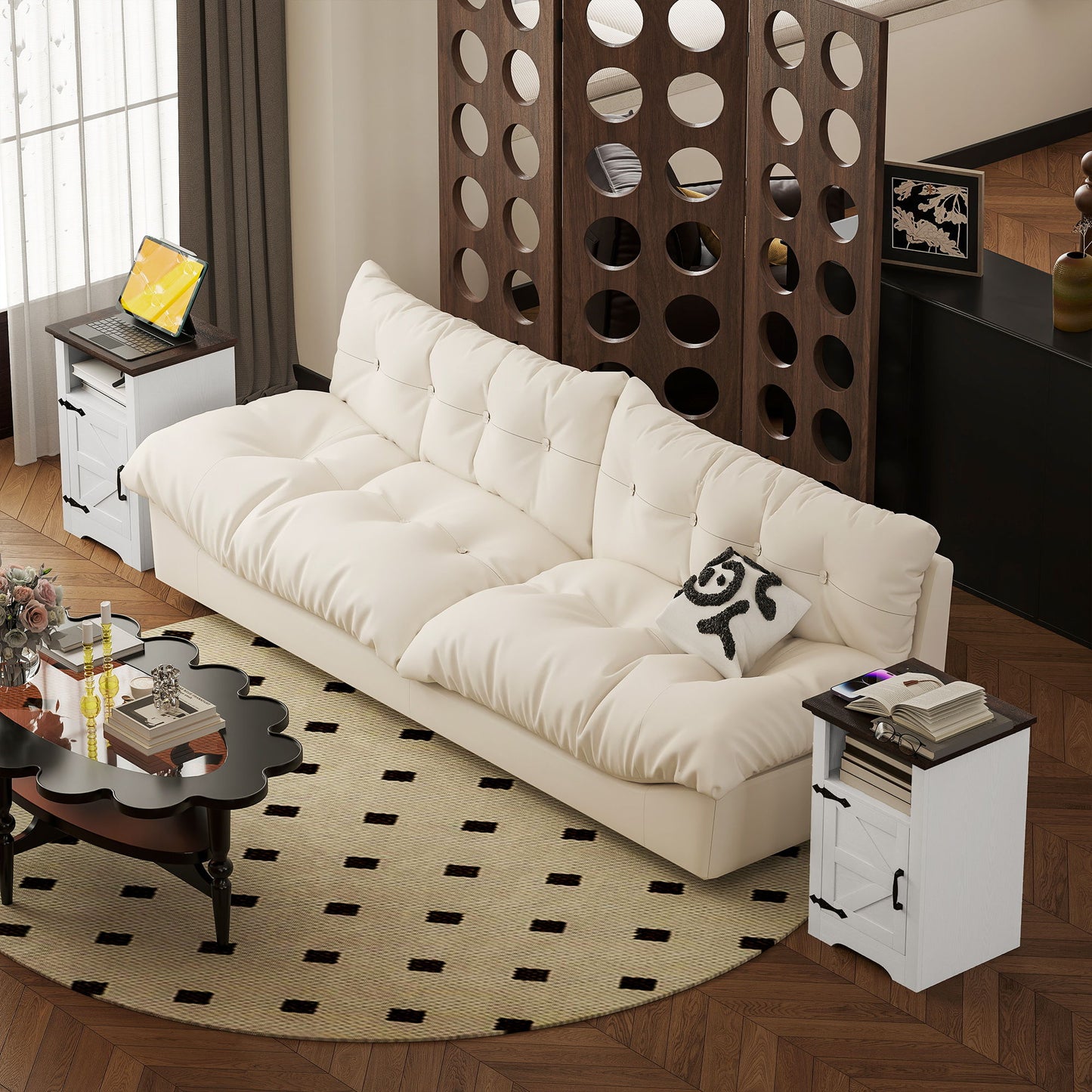 Set of 2 Side Tables, Night Stands with Charging Outlets, White