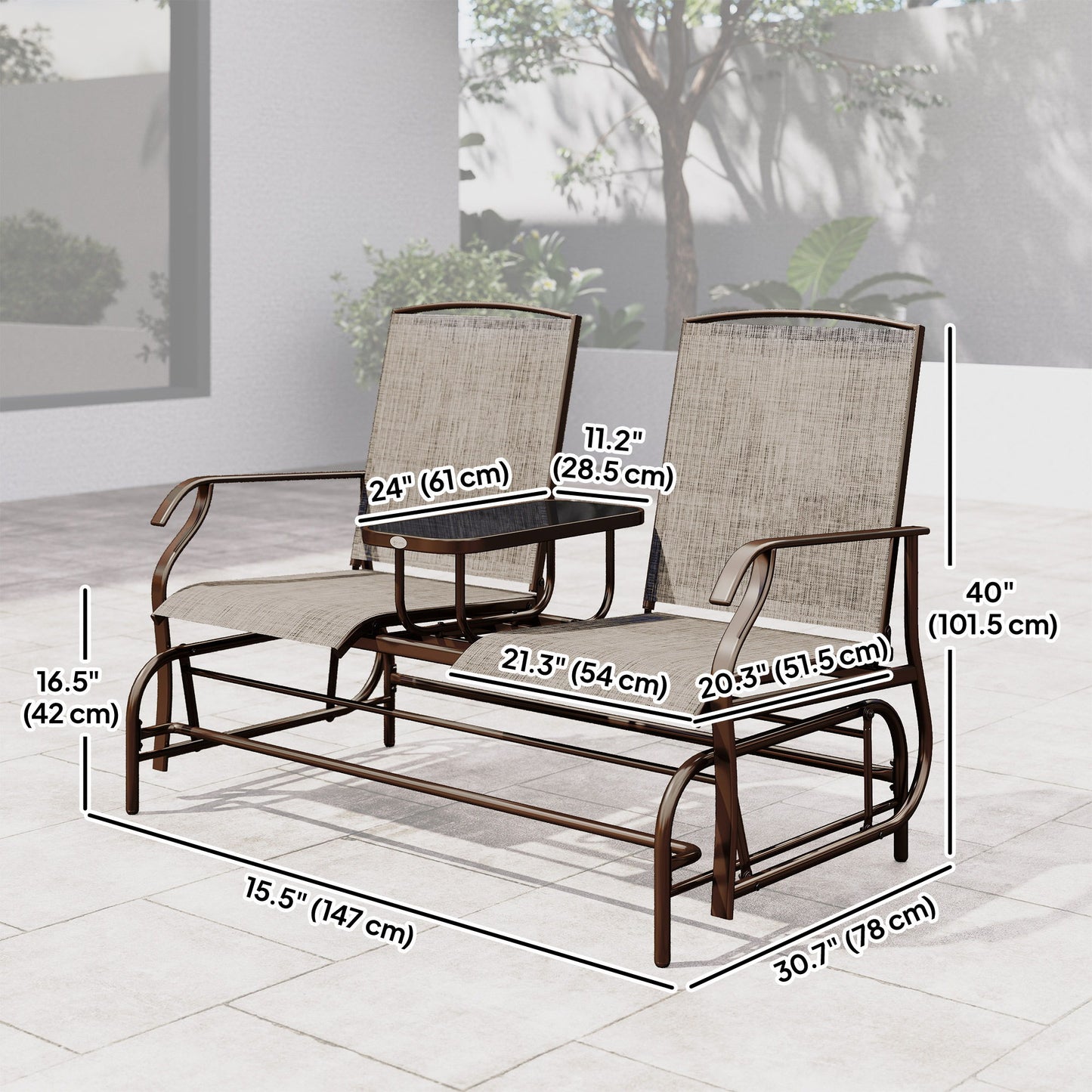 Patio Glider Rocking Chair 2 Person Outdoor Loveseat Rocker Garden Furniture Bench, Flaxen