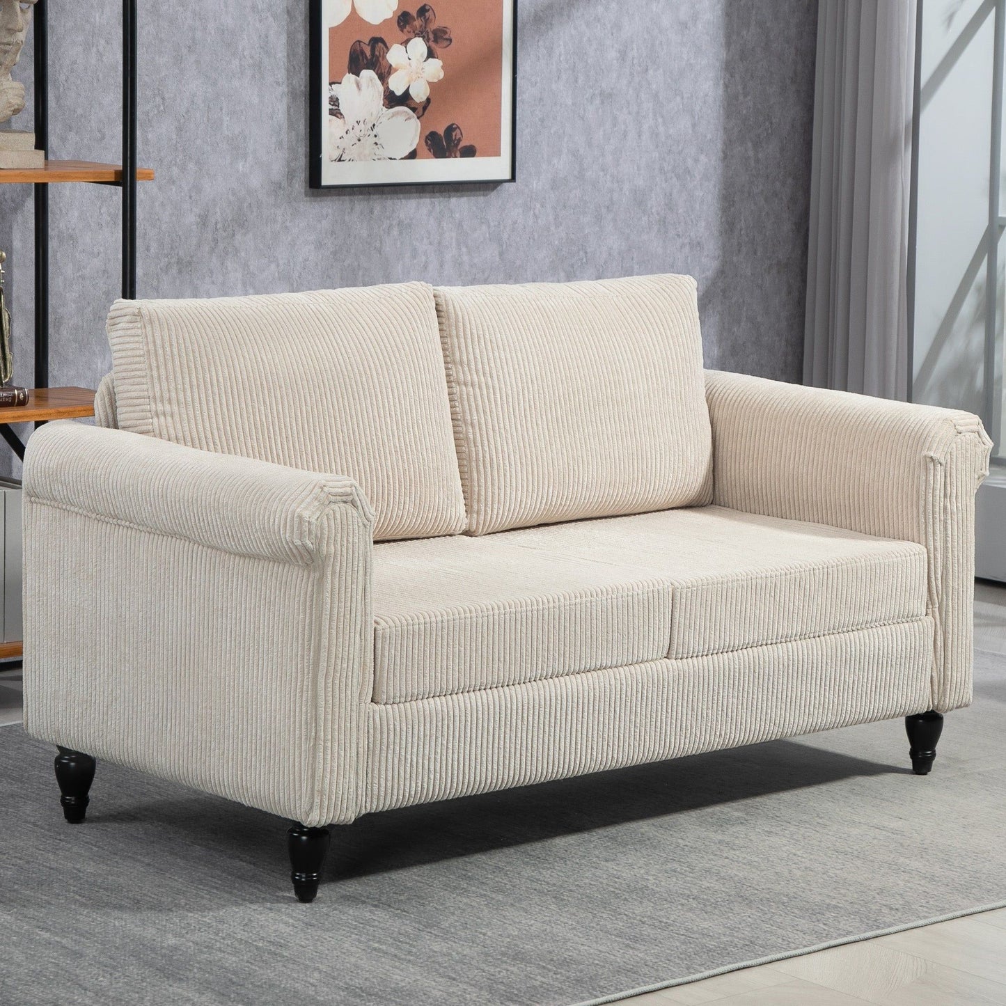 Vintage 2-Seater Loveseat Sofa with Rolled Arms - Beige