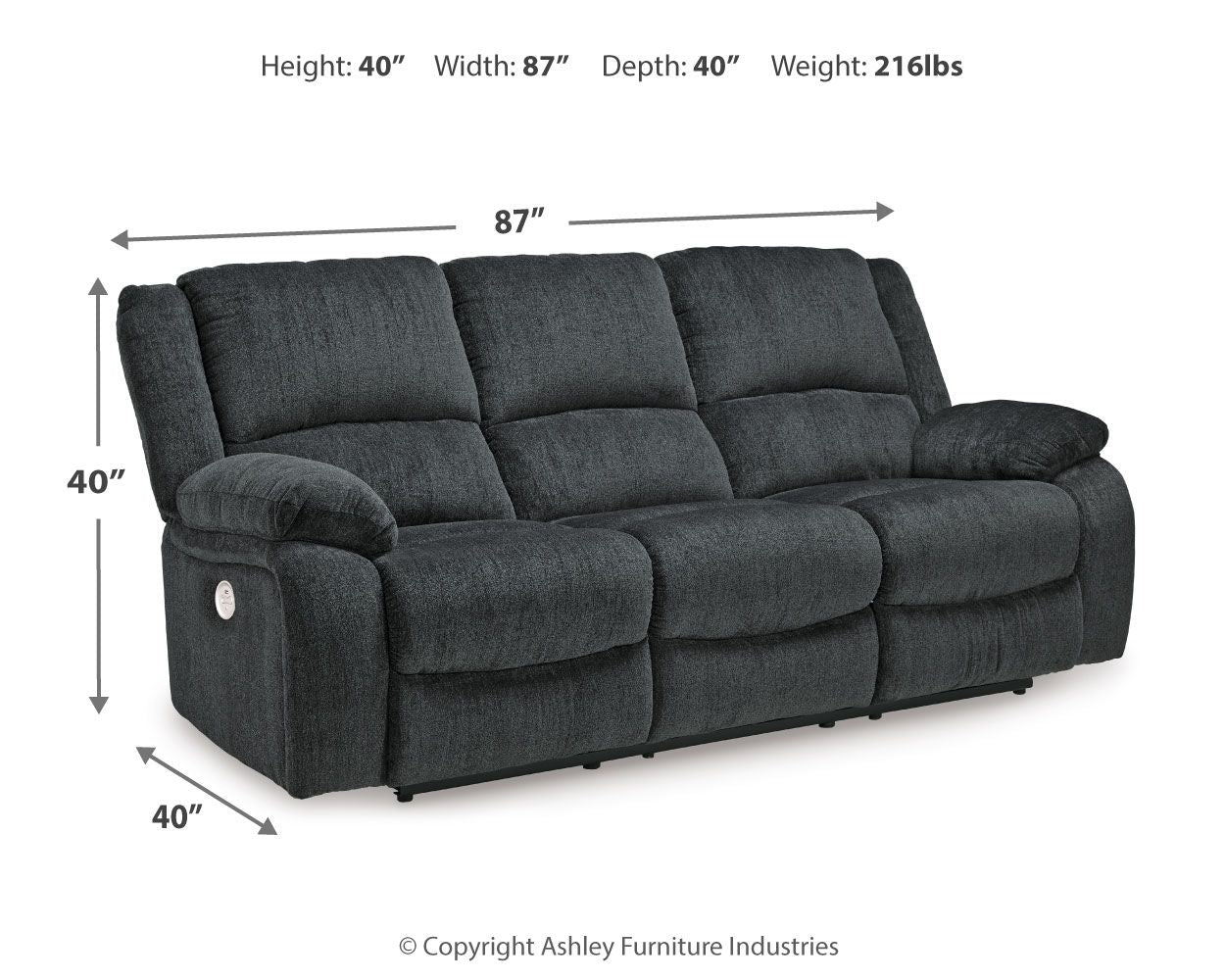 Draycoll - Reclining Power Sofa - Fabric - Slate