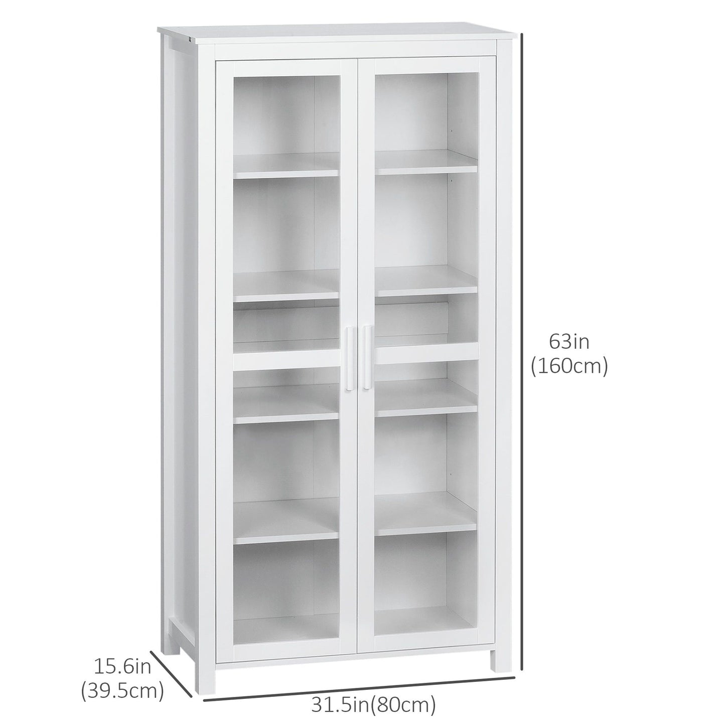 5-Tier Kitchen Pantry Cabinet with Glass Doors - White