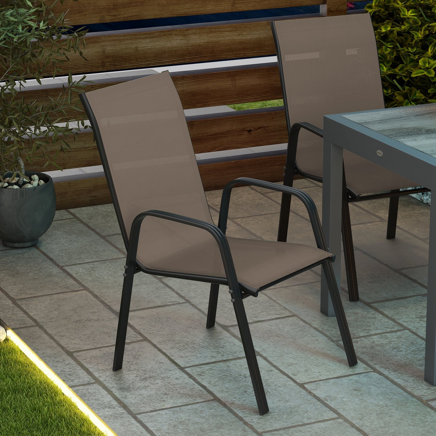 Set of 4 Outdoor Dining Chairs, Heavy Duty Stackable Patio Dining Set with Armrests for Balcony Garden, Grey
