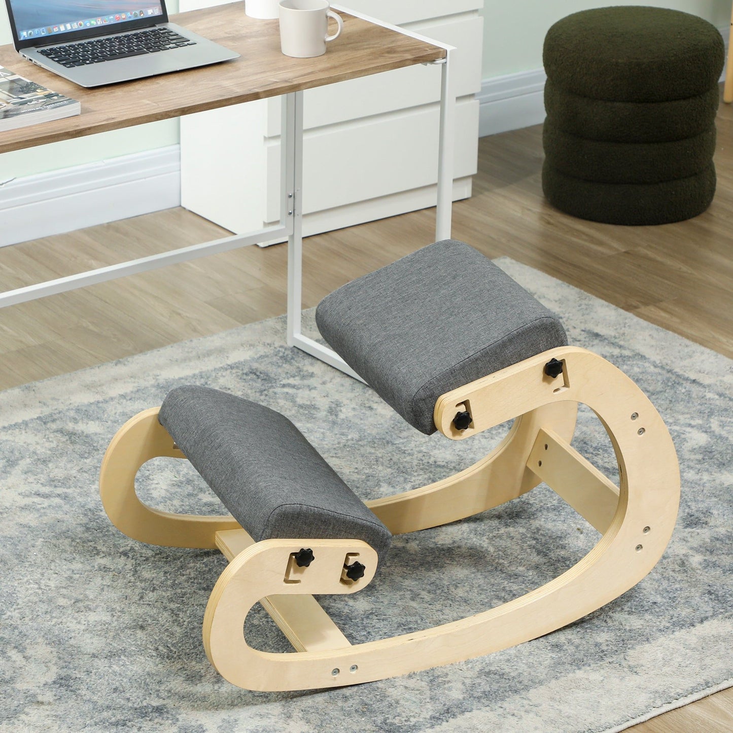 Adjustable Rocking Wood Kneeling Chair - Grey