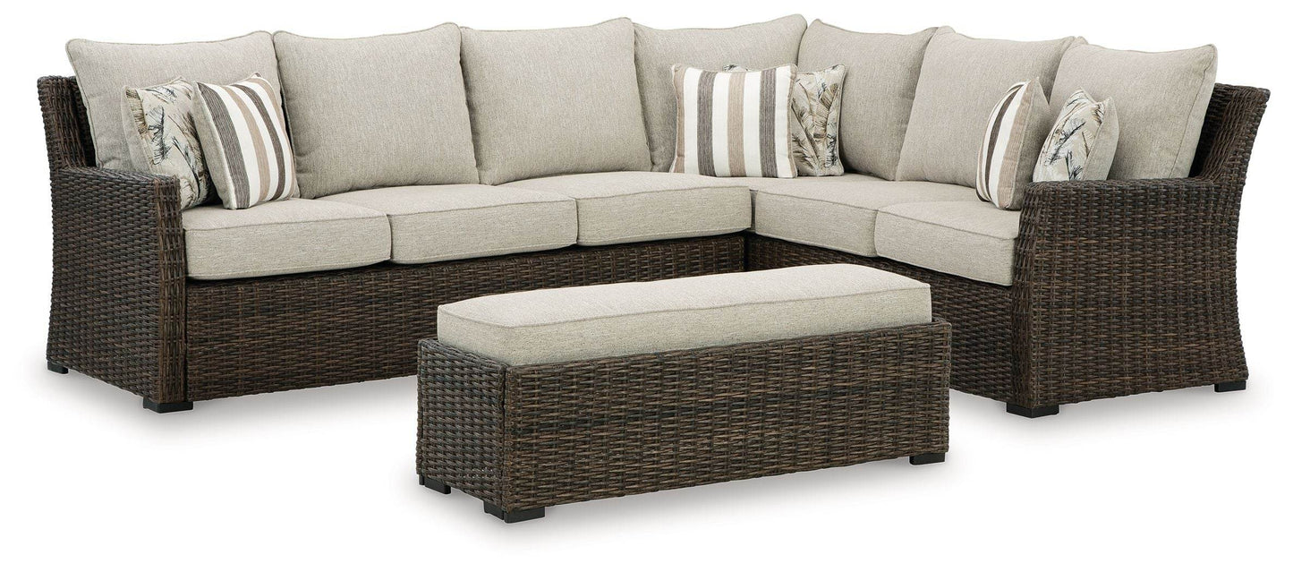 Brook Ranch - Brown - Sofa Sectional, Bench With Cushion (Set of 3) - Forward Furniture