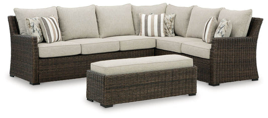 Brook Ranch - Brown - Sofa Sectional, Bench With Cushion (Set of 3) - Forward Furniture